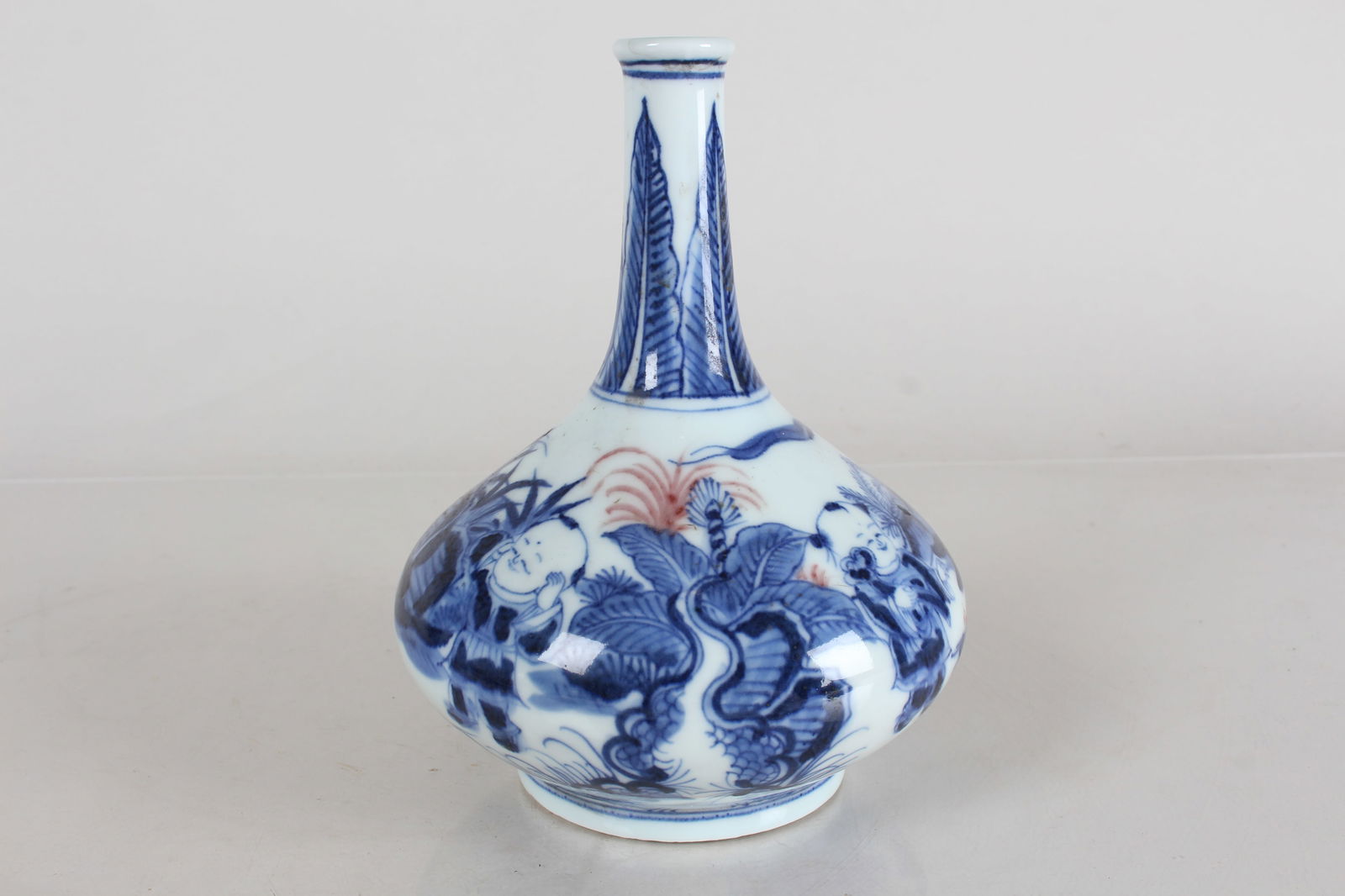 A Chinese Joyful-kid Blue and White Porcelain Fortune Vase: A Chinese Joyful-kid Blue and White Porcelain Fortune Vase . Height: 6.5 (inch).