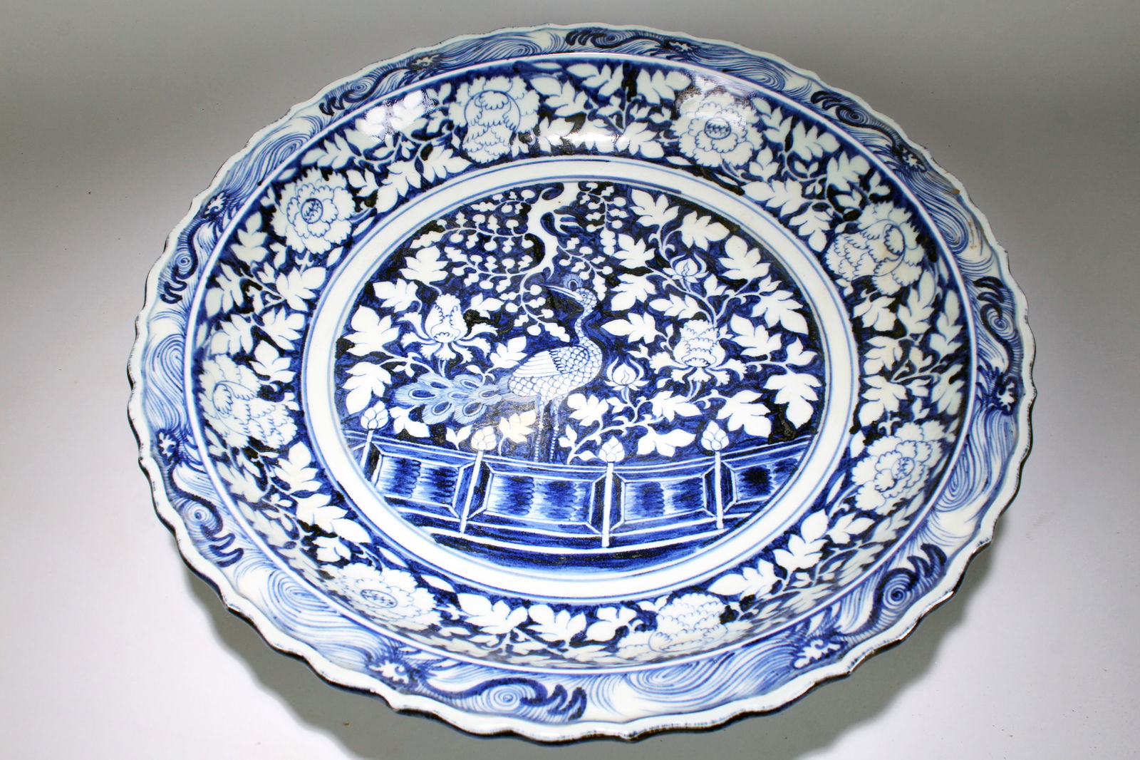 A Chinese Flower-blossom Crane-fortune Blue and White Porcelain Plate (1 of 3)