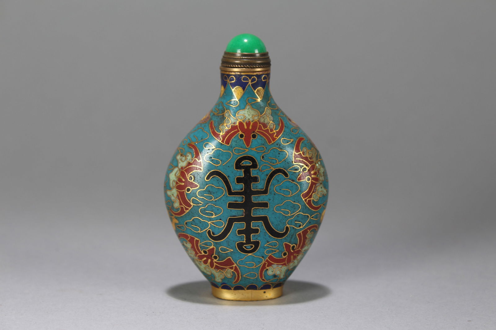 A Chinese Bat-framing Religious Fortune Cloisonne Snuff Bottle (1 of 6)