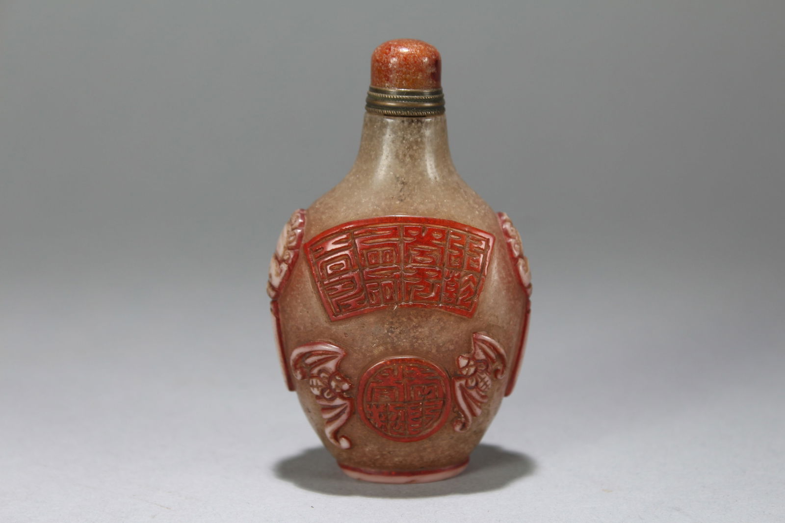 A Chinese Bat-framing Religious Fortune Snuff Bottle (1 of 6)