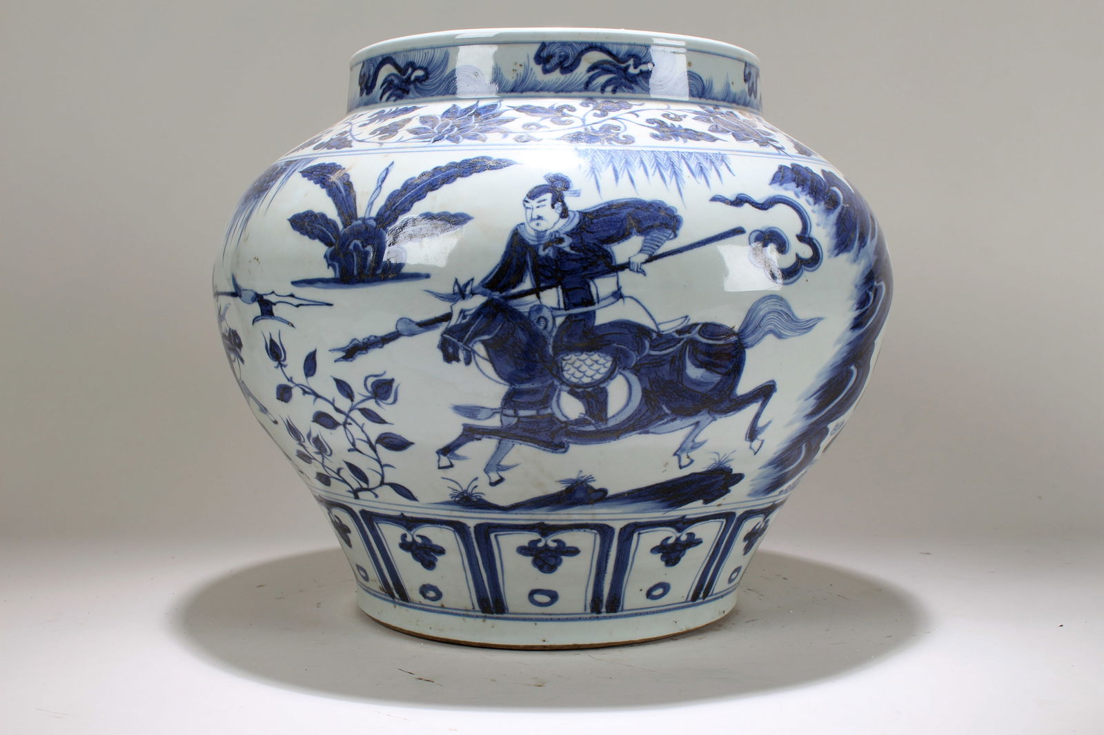 A Chinese Story-telling Fortune Blue and White Porcelain Vase: A Chinese Story-telling Fortune Blue and White Porcelain Vase . Height: 11.5 (inch). Opening Diameter: 13 (inch).