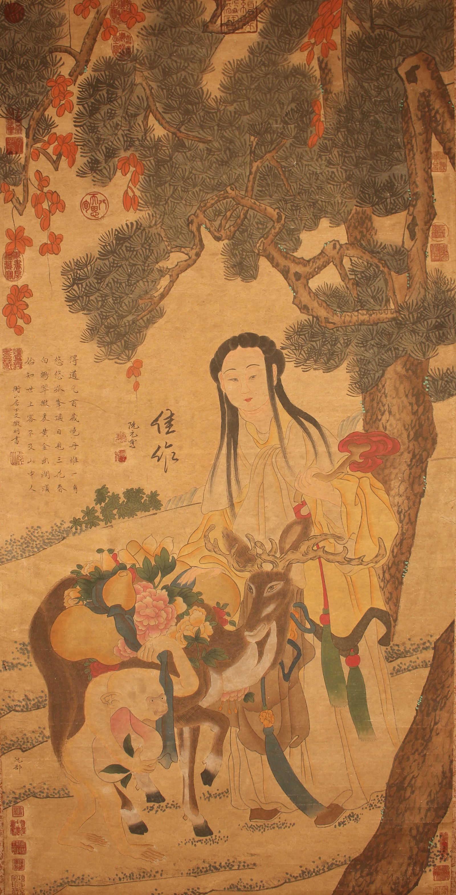 A Chinese Portrait Poetry-framing Fortune Scroll: A Chinese Portrait Poetry-framing Fortune Scroll . Length: 51 (inch). Width: 25 (inch).