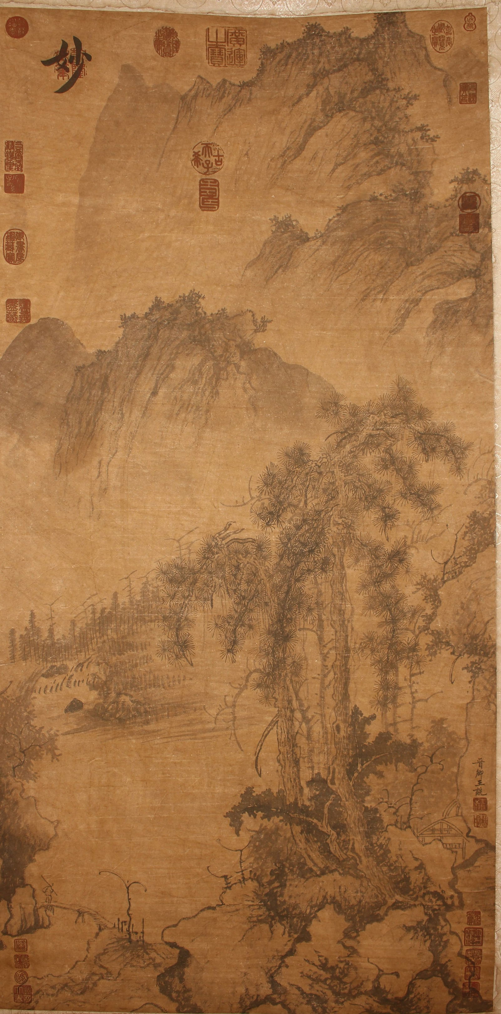 A Chinese Mountain-view Fortune Scroll: A Chinese Mountain-view Fortune Scroll . Length: 50(inch). Width: 25 (inch).