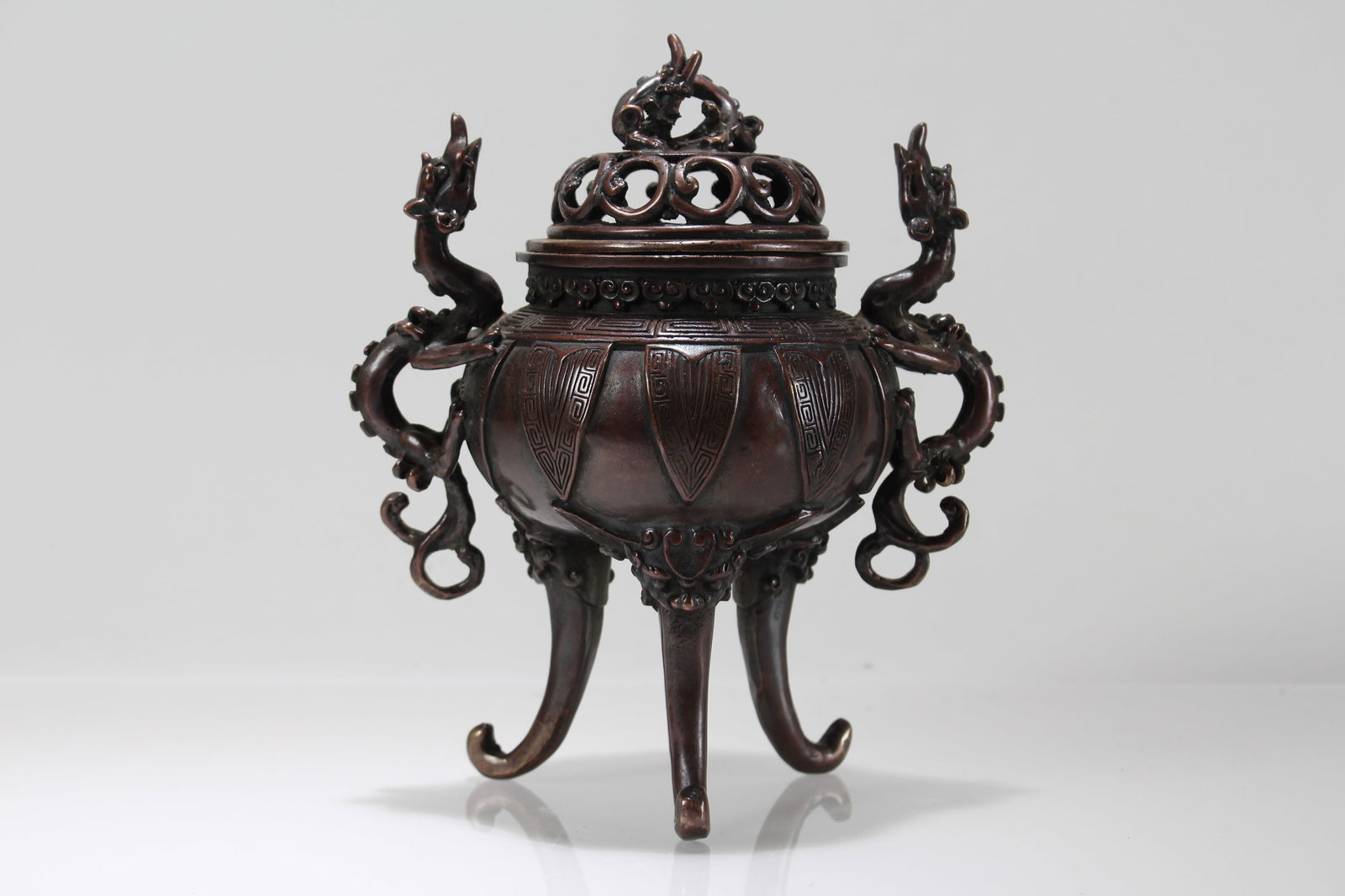 A Chinese Lidded Tri-podded Fortune Censer: A Chinese Lidded Tri-podded Fortune Censer. Height: 8.5 (inch). Opening Diamater: 6 (inch).