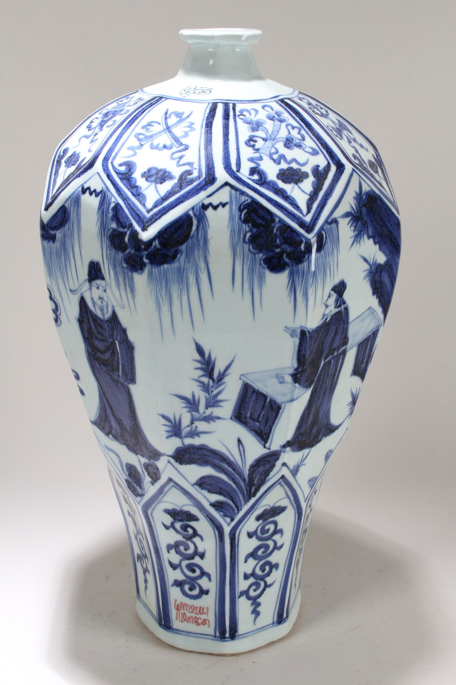 A Chinese Blue and White Story-telling Porcelain Fortune Vase: A Chinese Blue and White Story-telling Porcelain Fortune Vase . Height: 18 (inch).