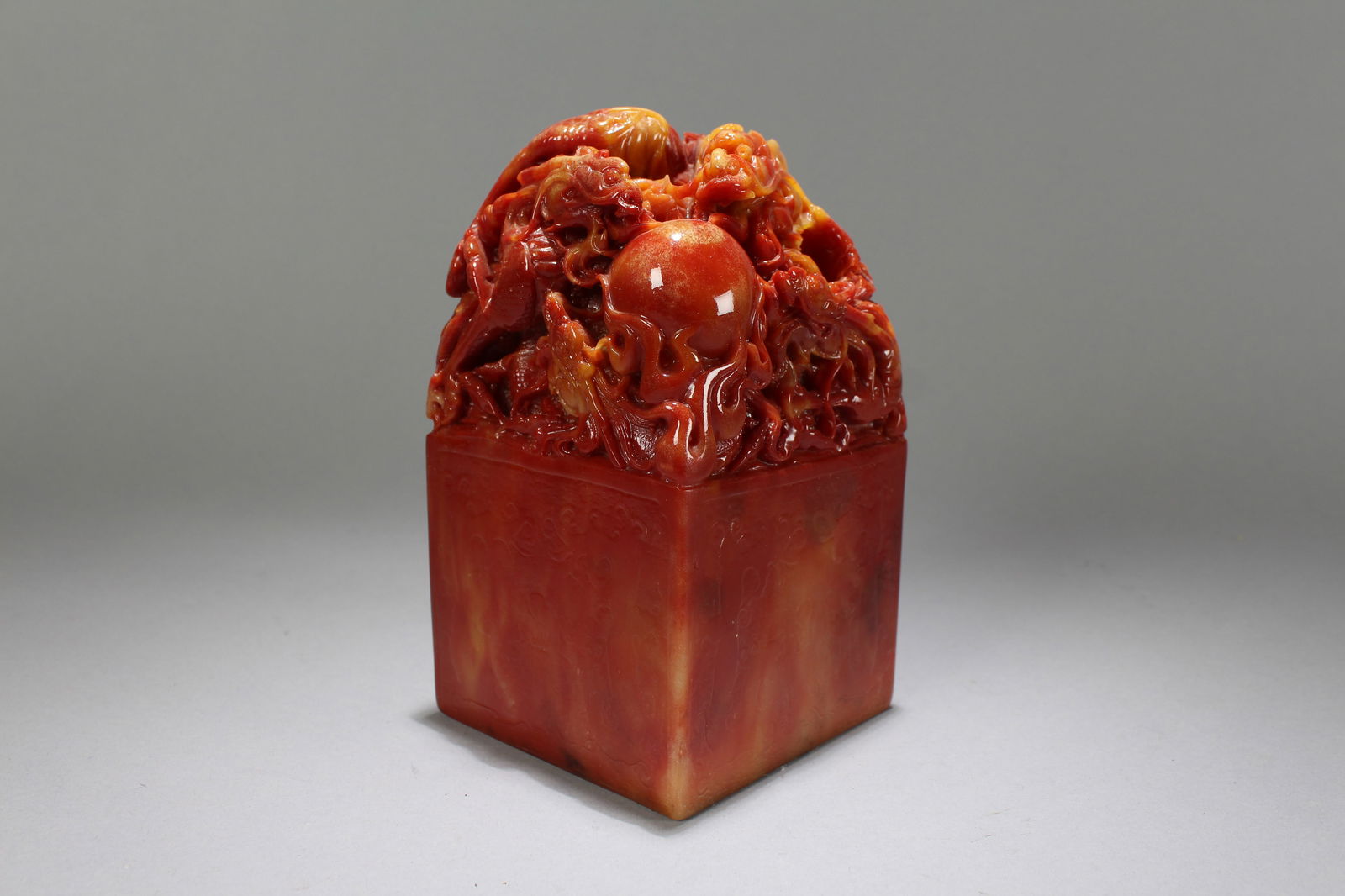 A Chinese Square-based Fortune Soapstone Seal: A Chinese Square-based Fortune Soapstone Seal. Height: 7 (inch). Length: 3.75 (inch). Width: 3.75 (inch).