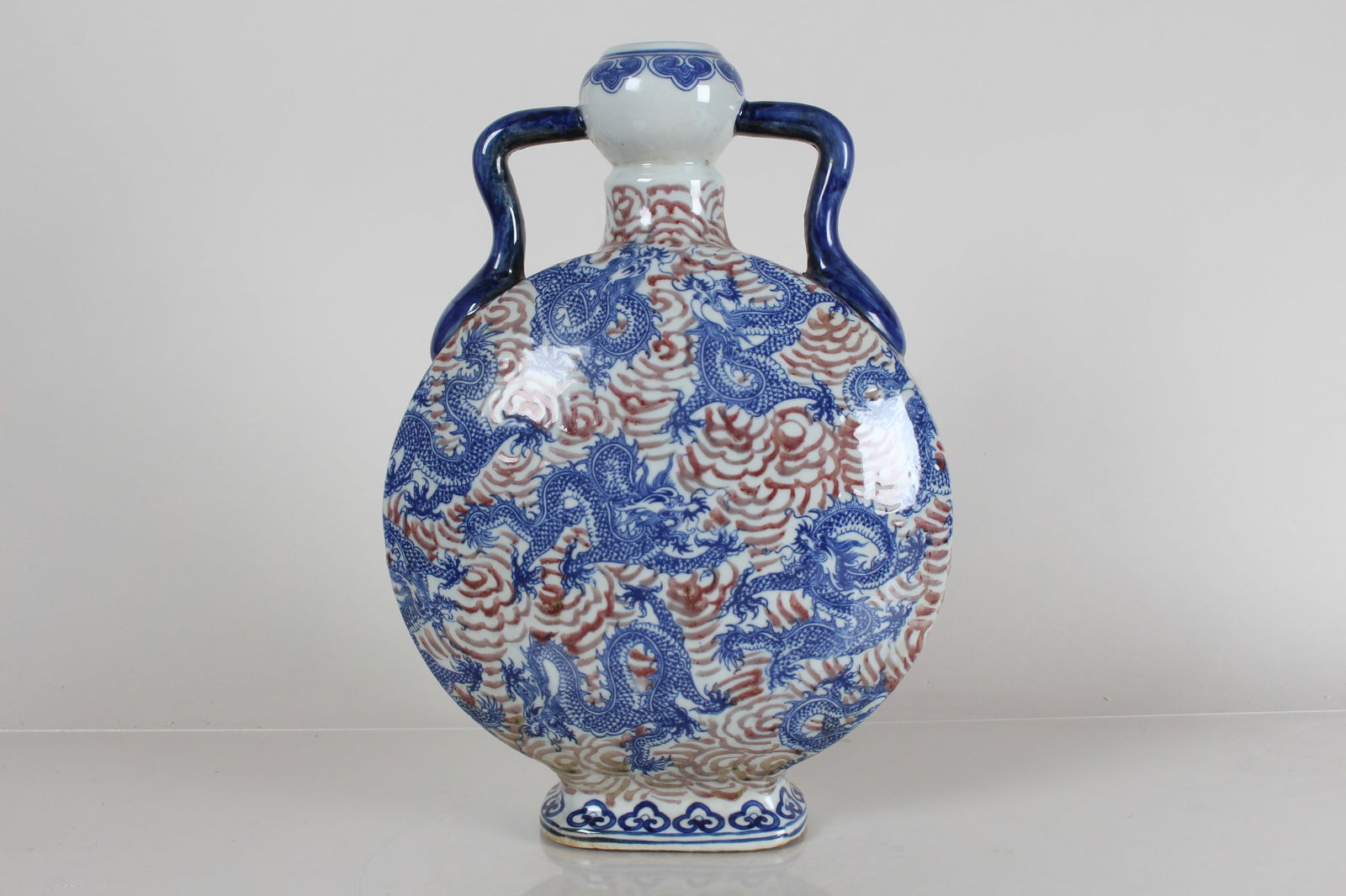 A Chinese Duo-handled Ancient-framing Detailed Blue and White Porcelain Fortune Vase (1 of 5)