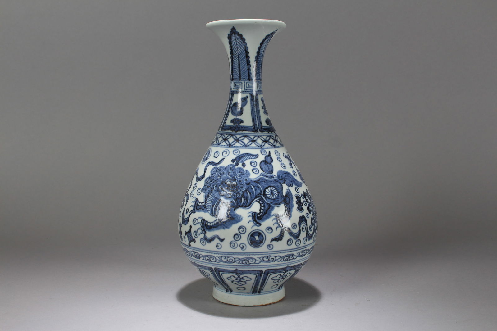 A Chinese Myth-beast Blue and White Massive Porcelain Fortune Vase: A Chinese Myth-beast Blue and White Massive Porcelain Fortune Vase. Height: 11 (inch). Width: 5.5 (inch).