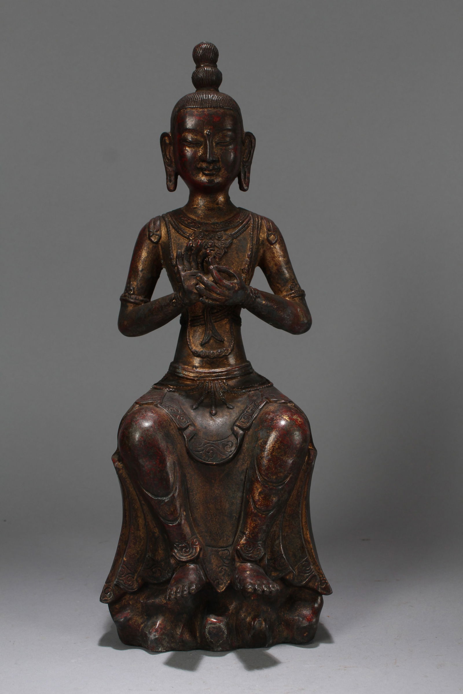 A Chinese Religious Fortune Buddha Statue: A Chinese Religious Fortune Buddha Statue. Height: 15 (inch). Length: 5.75 (inch). Width: 5.5 (inch).