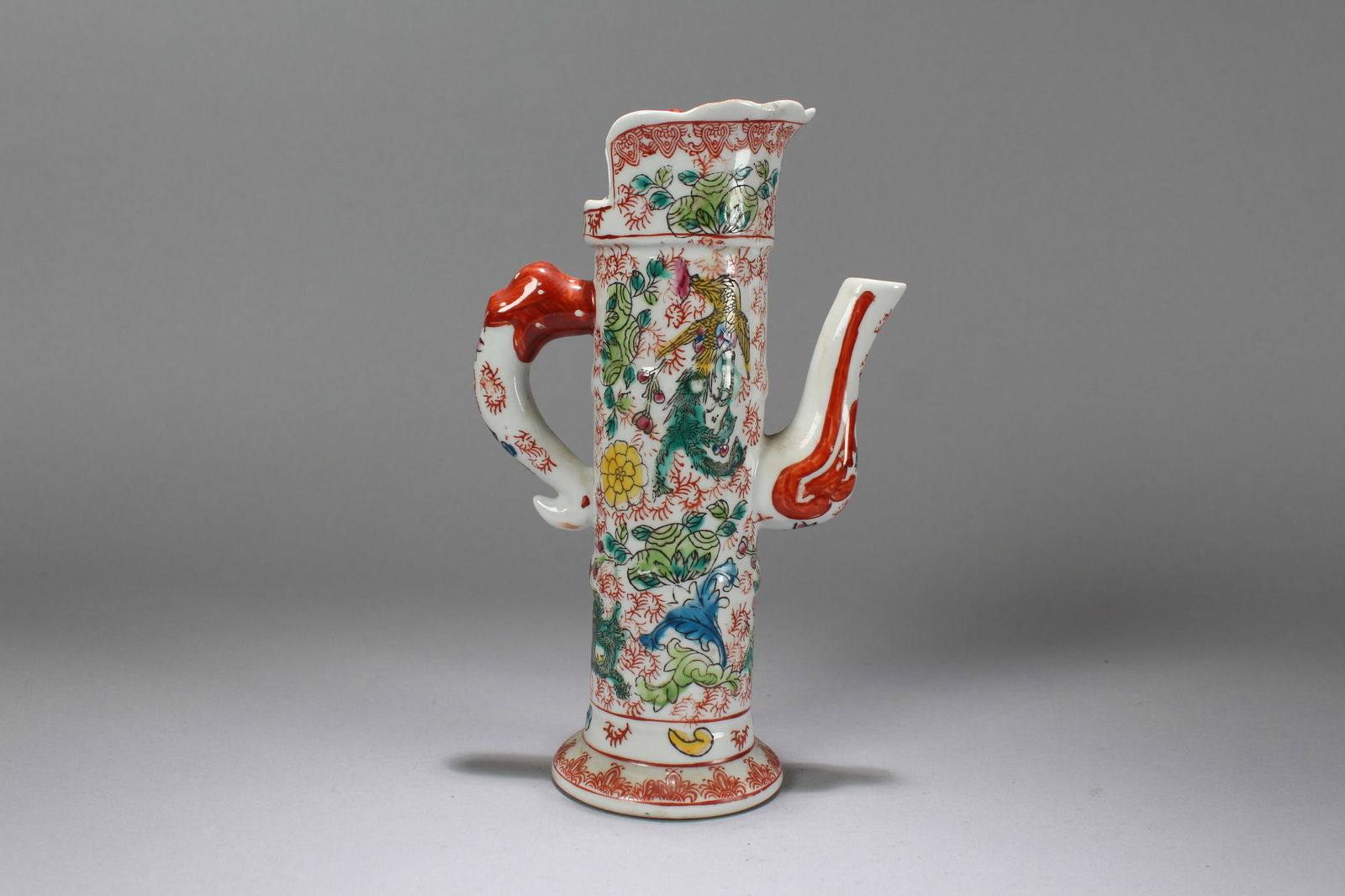 A Chinese Massive Bat-framing Porcelain Fortune Ewer: A Chinese Massive Bat-framing Porcelain Fortune Ewer. Height: 8.75 (inch). Width: 5 (inch).