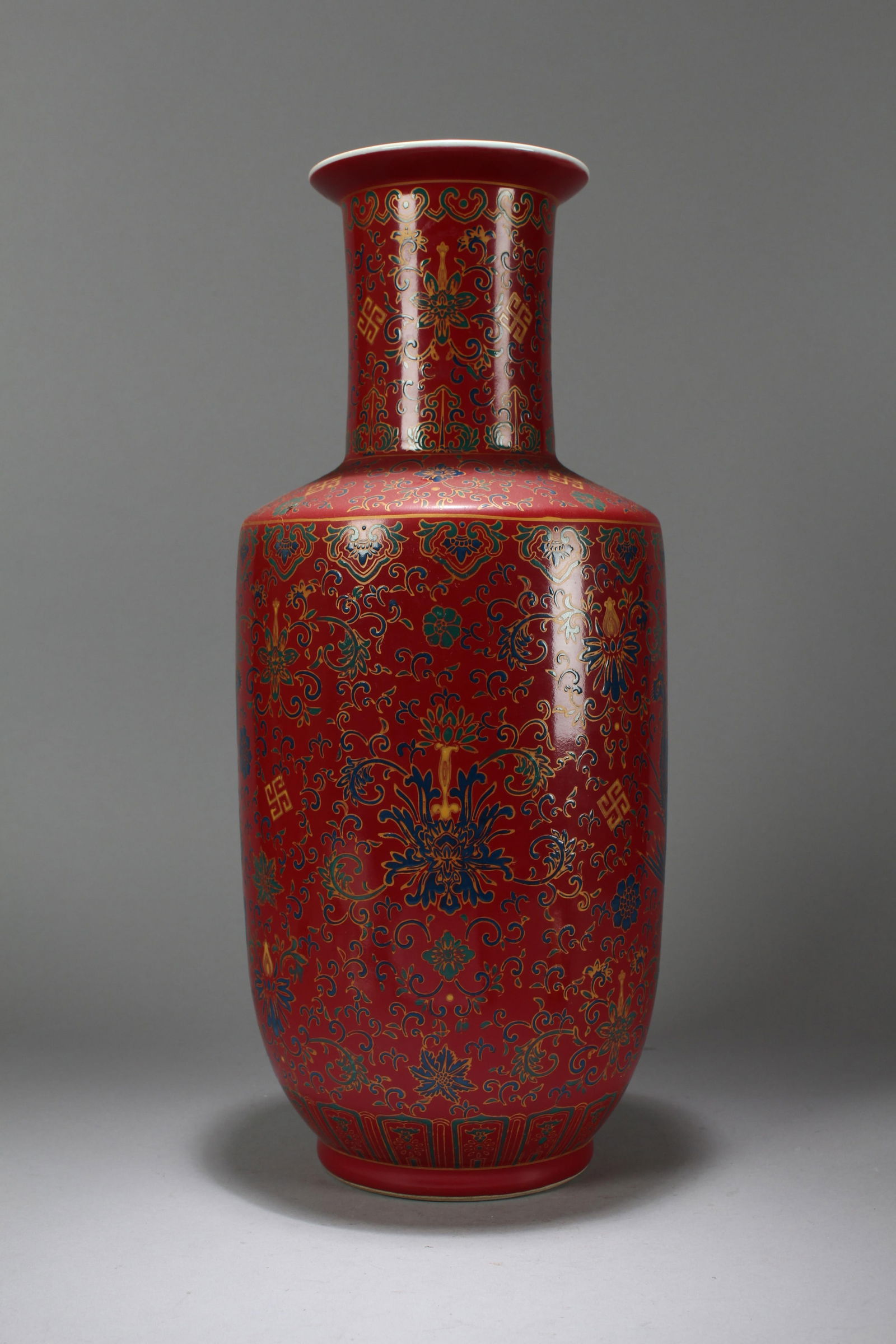 A Chinese Bat-framing Red-coding Porcelain Fortune Vase: A Chinese Bat-framing Red-coding Porcelain Fortune Vase. Height: 18.25 (inch). Width: 7 (inch).