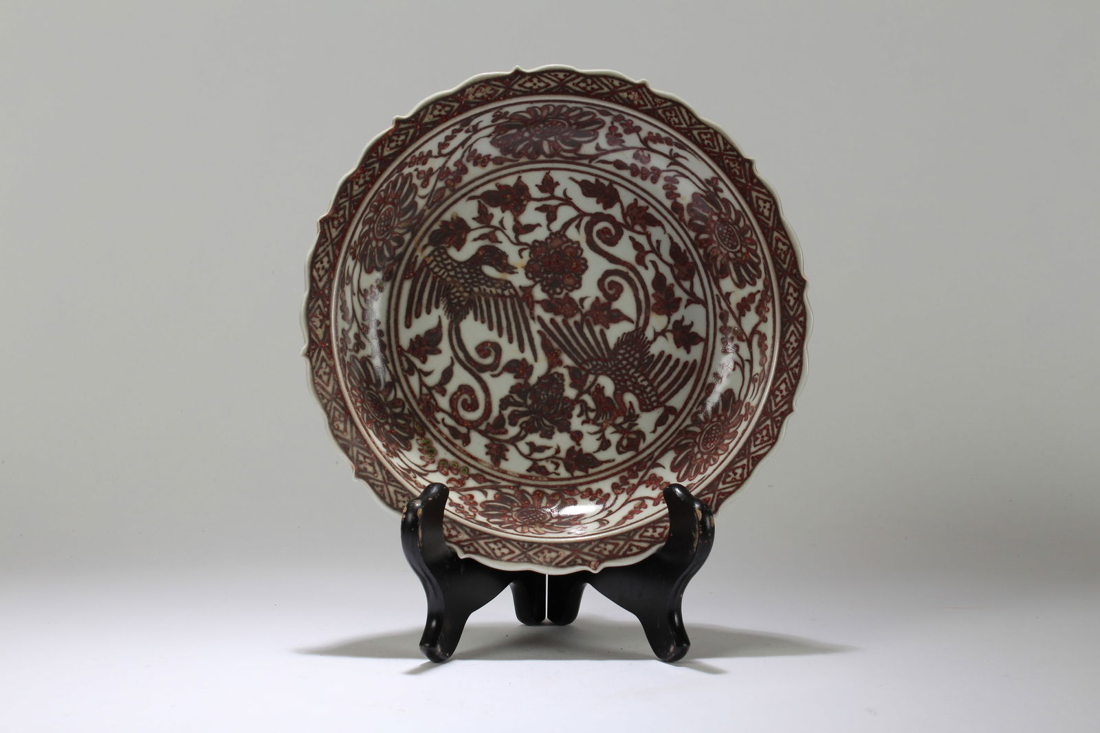 A Chinese Phoenix-fortune Porcelain Circular Plate: A Chinese Phoenix-fortune Porcelain Circular Plate. Height: 1.75 (inch). Opening Diameter: 8.5 (inch).