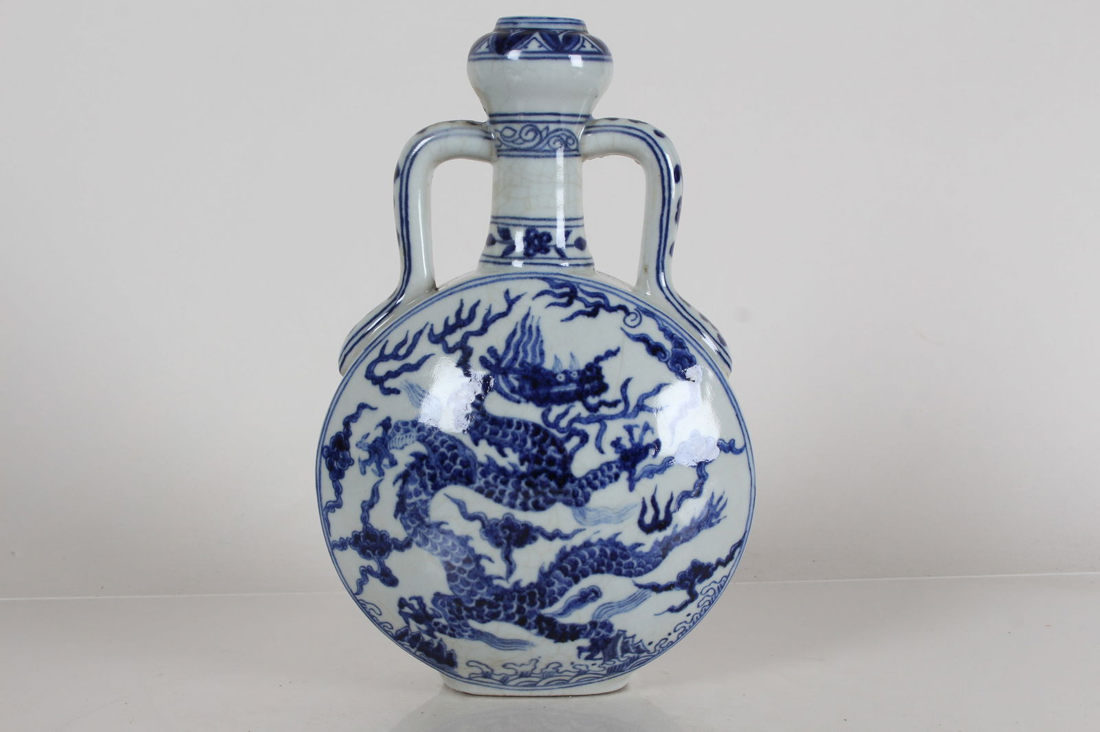 A Chinese Duo-handled Dragon-decorating Blue and White Porcelain Fortune Vase (1 of 5)
