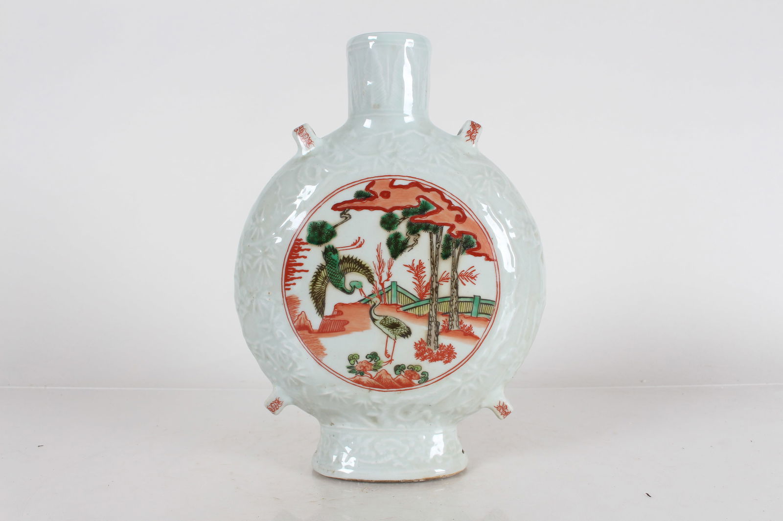 A Chinese White-coding Crane-fortune Ancient-framing Porcelain Fortune Vase: A Chinese White-coding Crane-fortune Ancient-framing Porcelain Fortune Vase . Height: 9.5 (inch).
