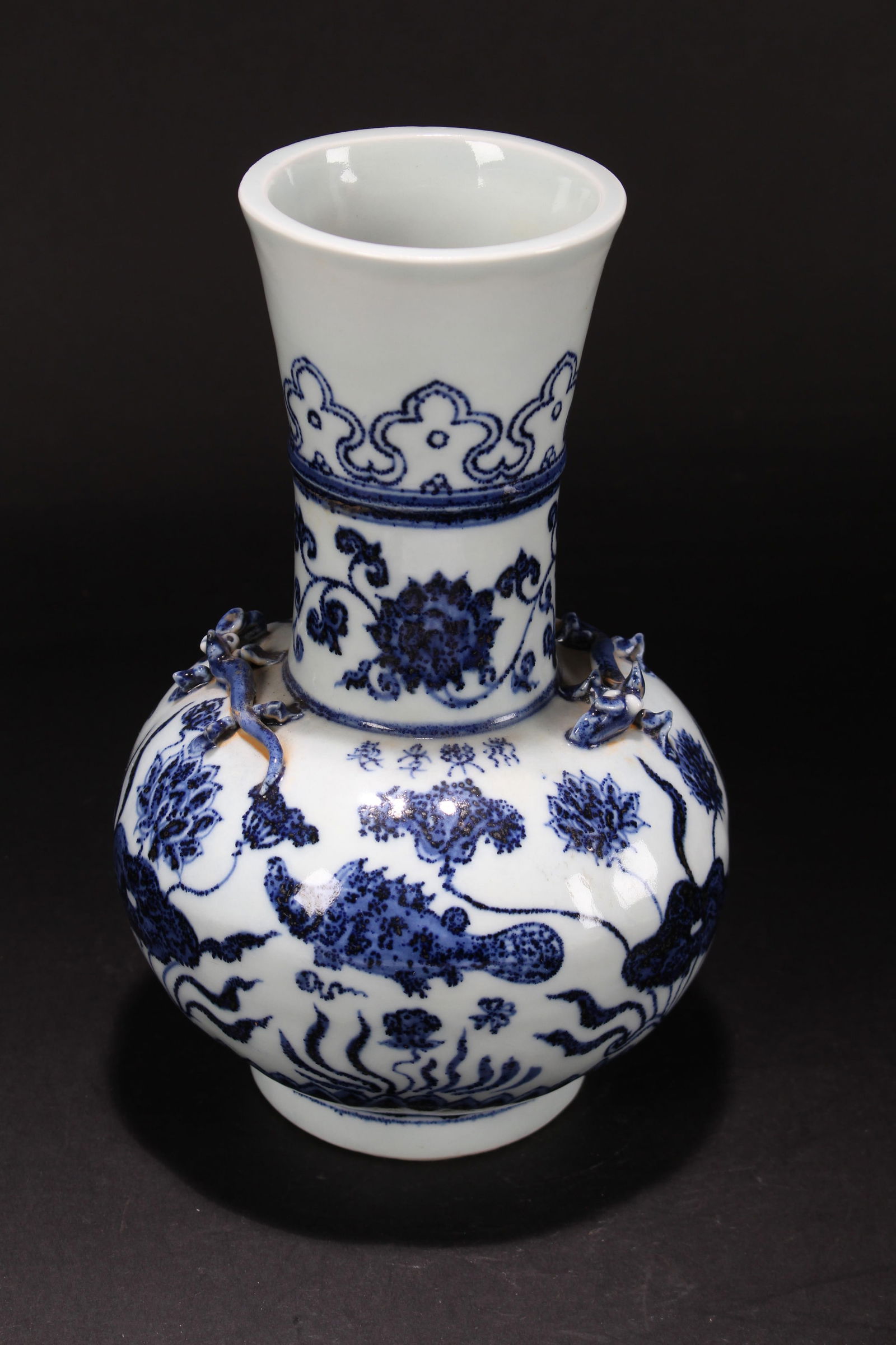 A Chinese Aqua-theme Blue-and-white Porcelain Fortune Vase: A Chinese Aqua-theme Blue-and-white Porcelain Fortune Vase. Height: 10(inch).