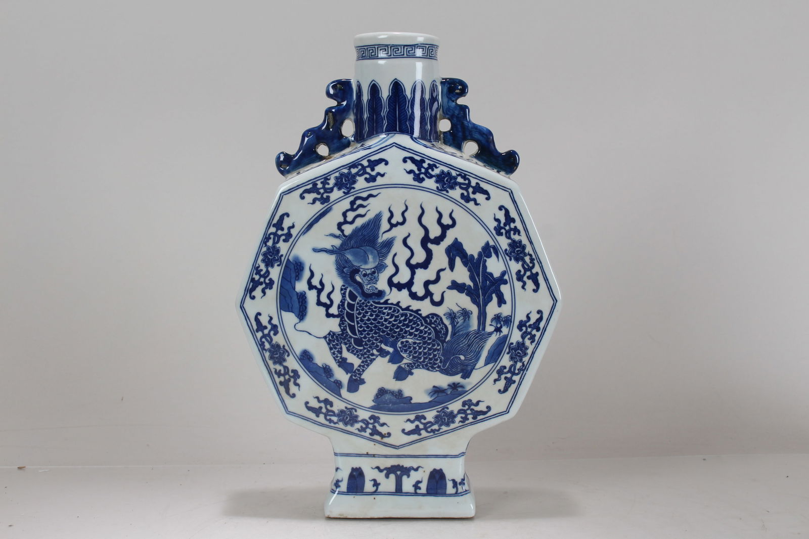 A Chinese Blue and White Duo-handled Porcelain Fortune Vase: A Chinese Blue and White Duo-handled Porcelain Fortune Vase . Height: 13.5 (inch).