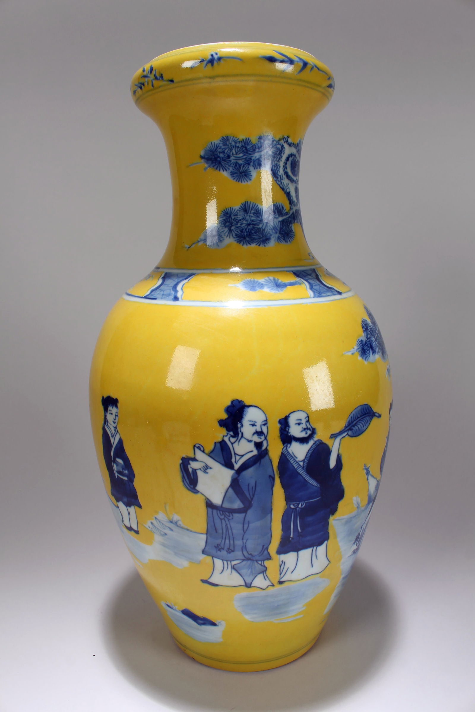 A Chinese Yellow-coding Detailed Story-telling Porcelain Fortune Vase: A Chinese Yellow-coding Detailed Story-telling Porcelain Fortune Vase . Height: 15.75 (inch). Width: 8 (inch).