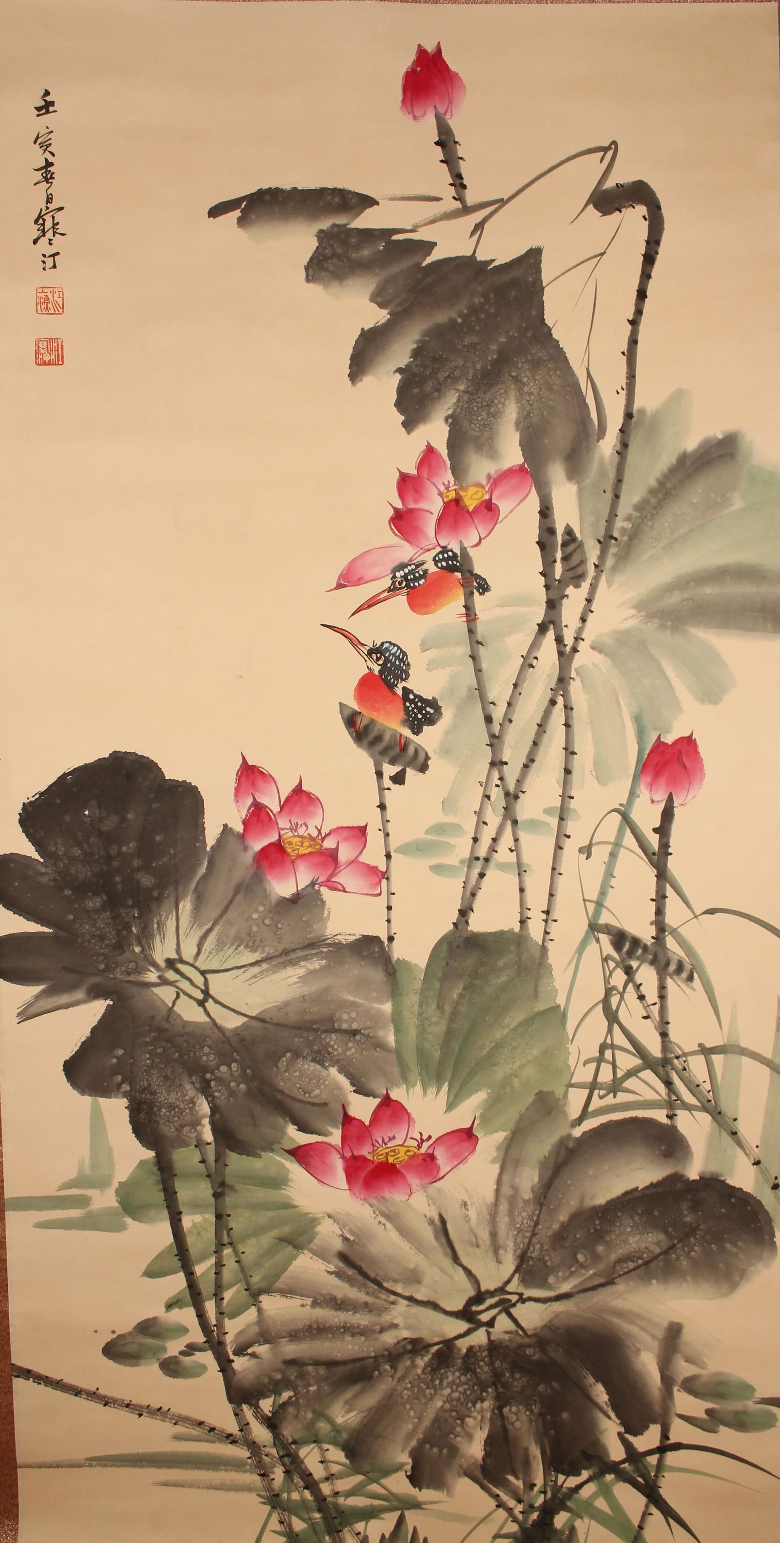 A Chinese Nature-sceen Fortune Scroll: A Chinese Nature-sceen Fortune Scroll . Length: 52 (inch). Width: 28 (inch).