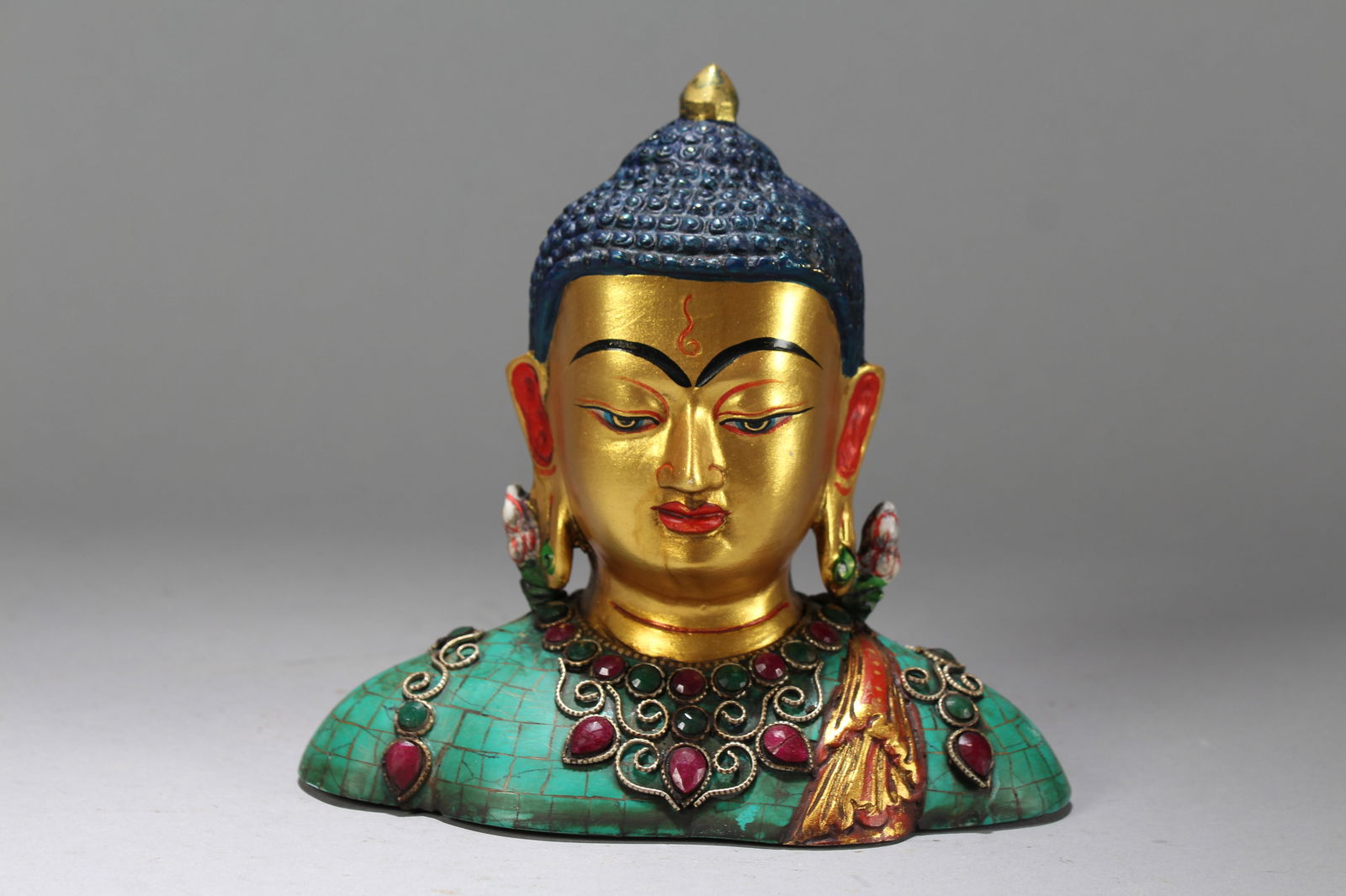 A Chinese Jewellery-plated Religious Fortune Buddha Statue: A Chinese Jewellery-plated Religious Fortune Buddha Statue. Height: 6.25 (inch). Length: 6.5 (inch). Width: 2.75 (inch).