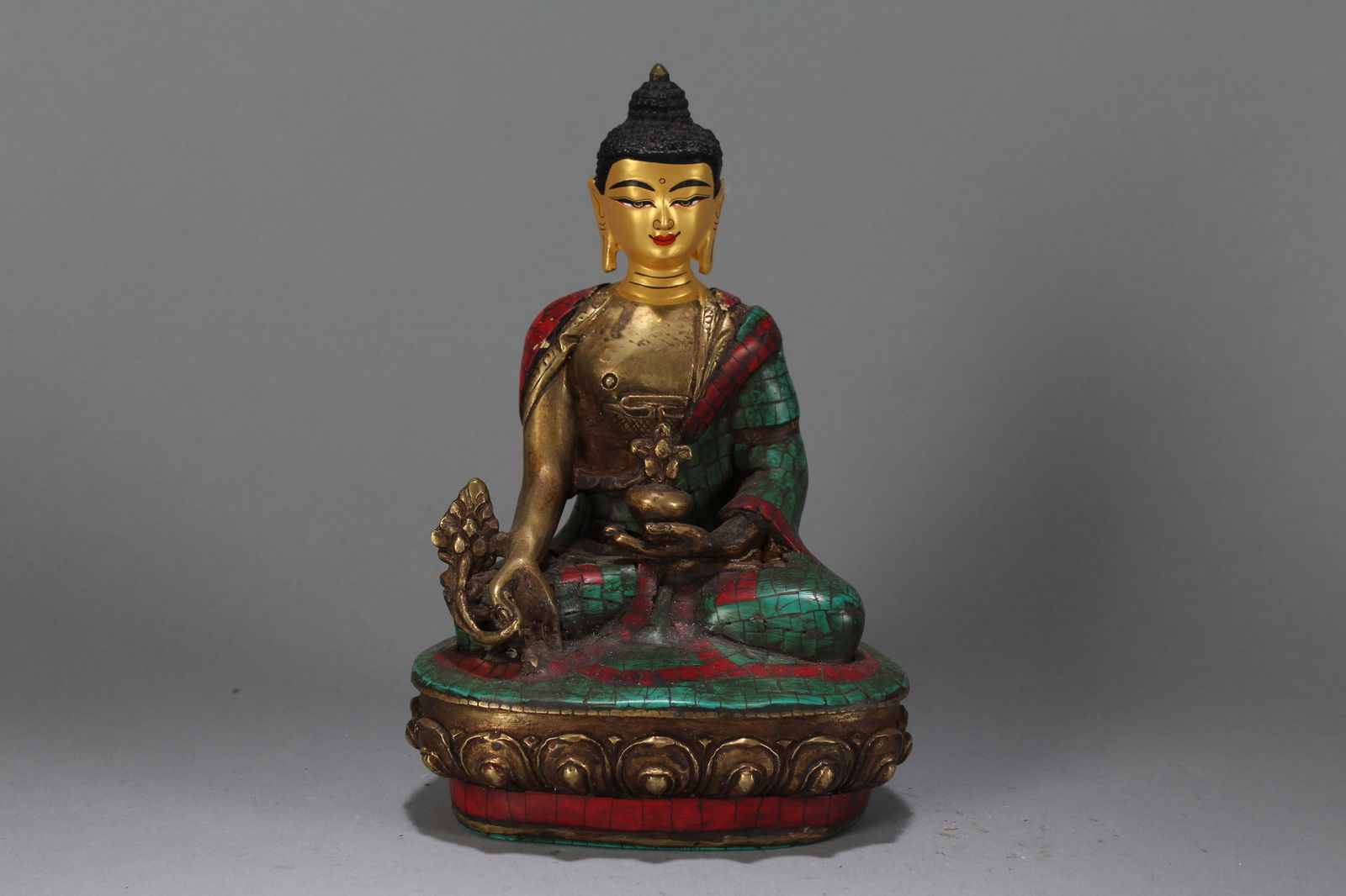 A Chinese Religious Lotus-seated Buddha Statue: A Chinese Religious Lotus-seated Buddha Statue. Height : 8.15 (inch). Width : 5.5 (inch). Length : 4.5 (inch).