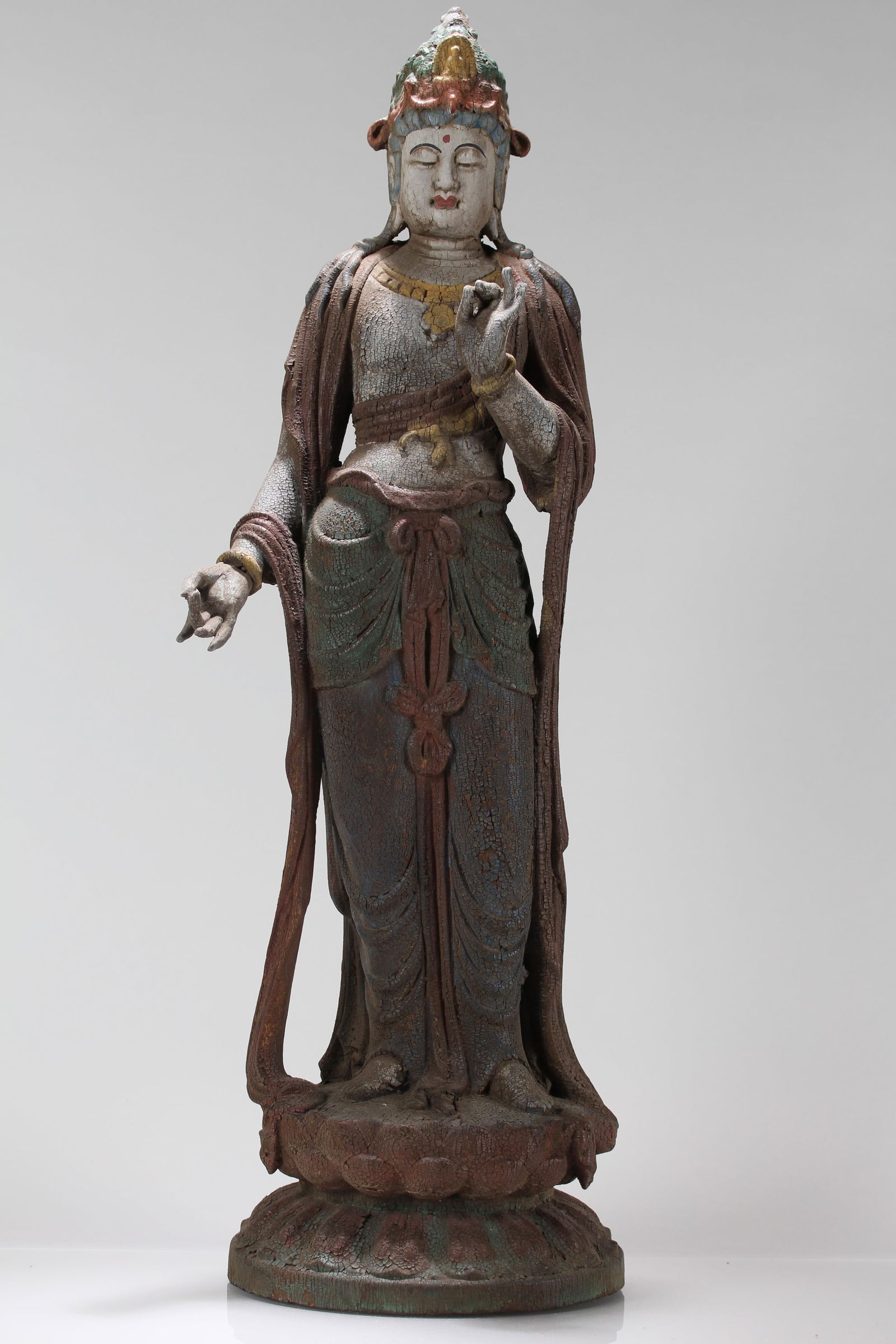 A Chinese Massive Religious Wooden Buddha Statue: A Chinese Massive Religious Wooden Buddha Statue. Height: 28.5 (inch).
