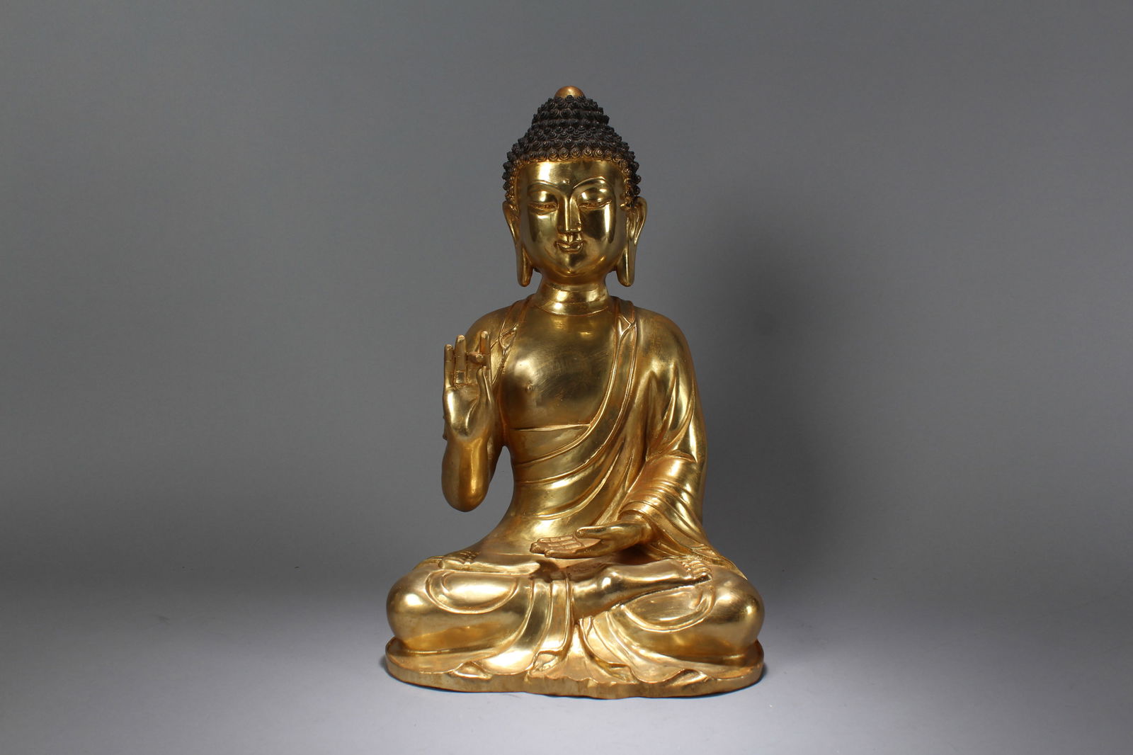 A Chinese Religious Gilt Pondering-pose Fortune Buddha Statue: A Chinese Religious Gilt Pondering-pose Fortune Buddha Statue. Height: 17 (inch). Width: 11 (inch). Length: 8.5 (inch)