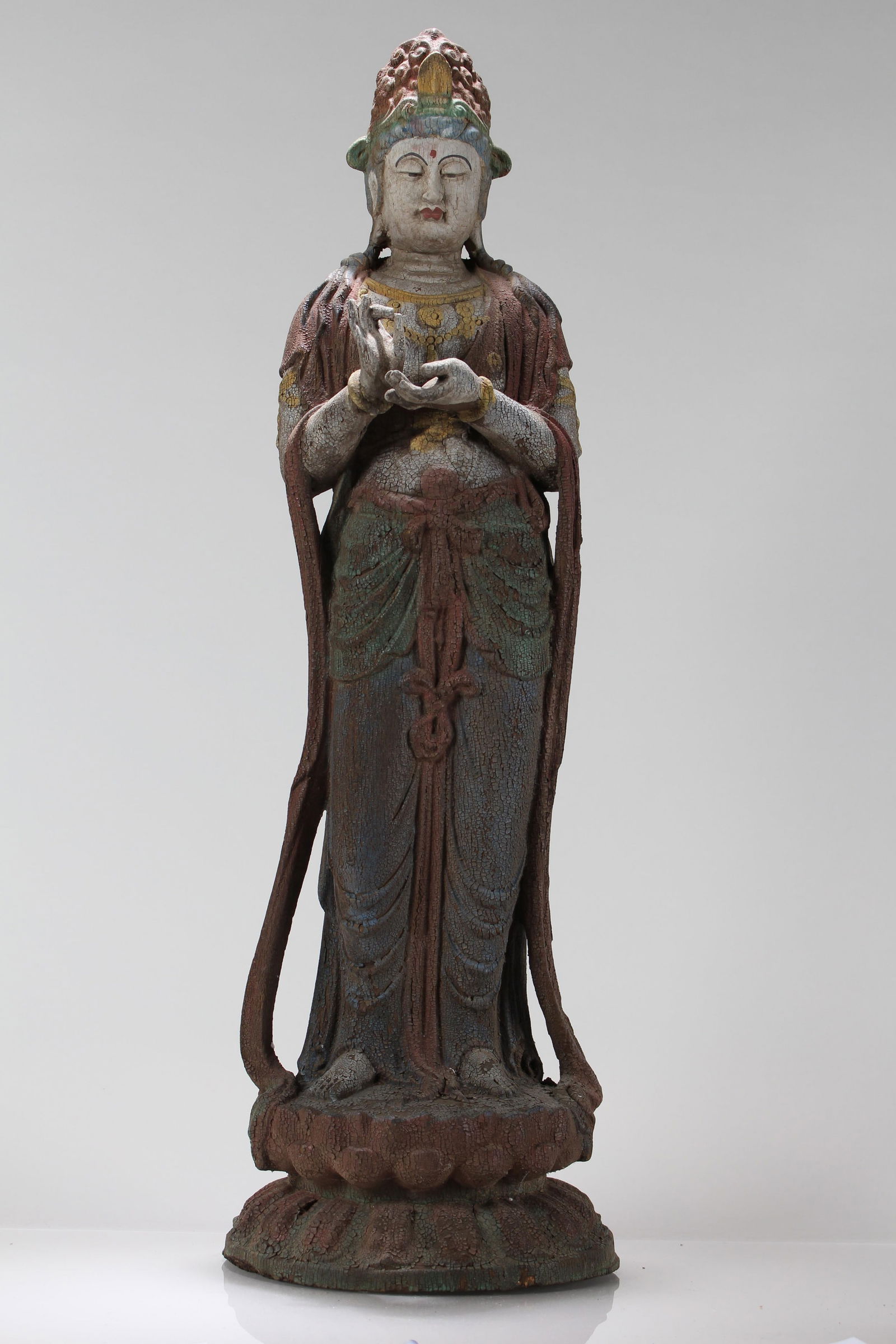 A Chinese Massive Religious Wooden Buddha Statue: A Chinese Massive Religious Wooden Buddha Statue. Height: 28.5 (inch).