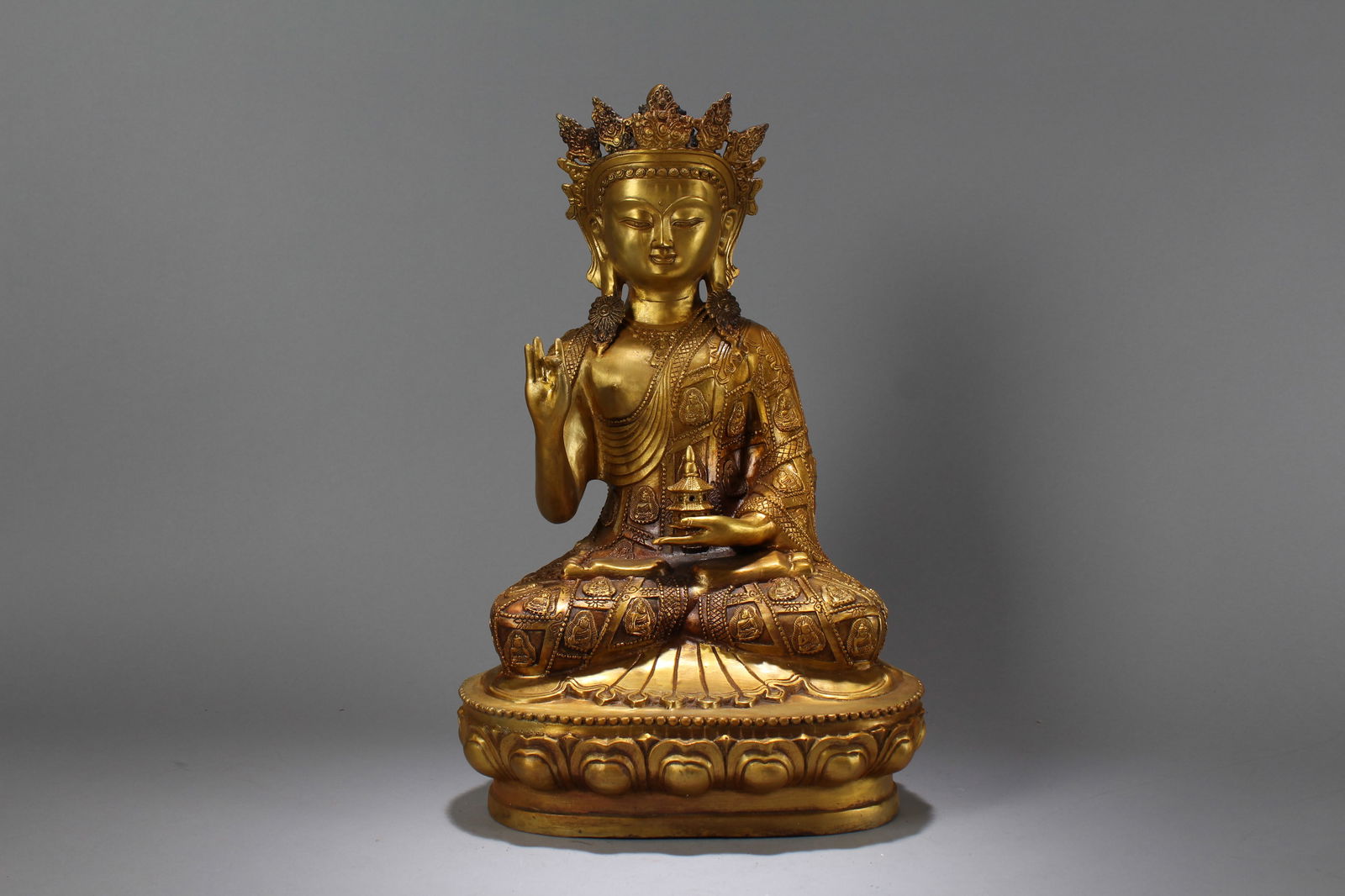A Chinese Religious Gilt Pondering-pose Fortune Buddha Statue: A Chinese Religious Gilt Pondering-pose Fortune Buddha Statue. Height: 18.5 (inch). Width: 11 (inch). Length: 8 (inch)
