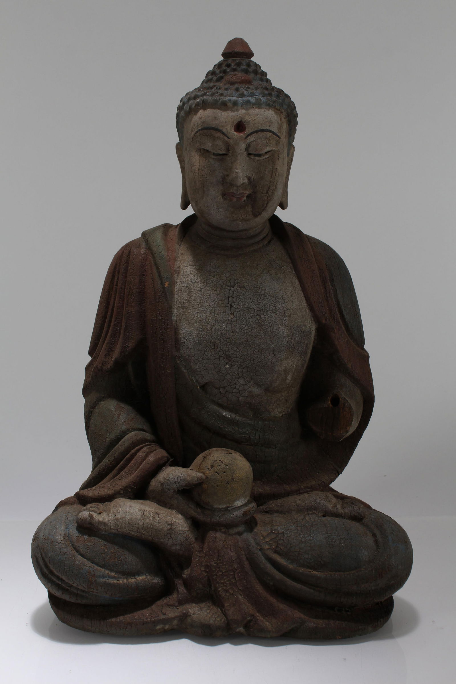 A Chinese Massive Buddha Wooden Pondering-pose Religious Statue: A Chinese Massive Buddha Wooden Pondering-pose Religious Statue. Height: 14 (inch). Length: 9 (inch).