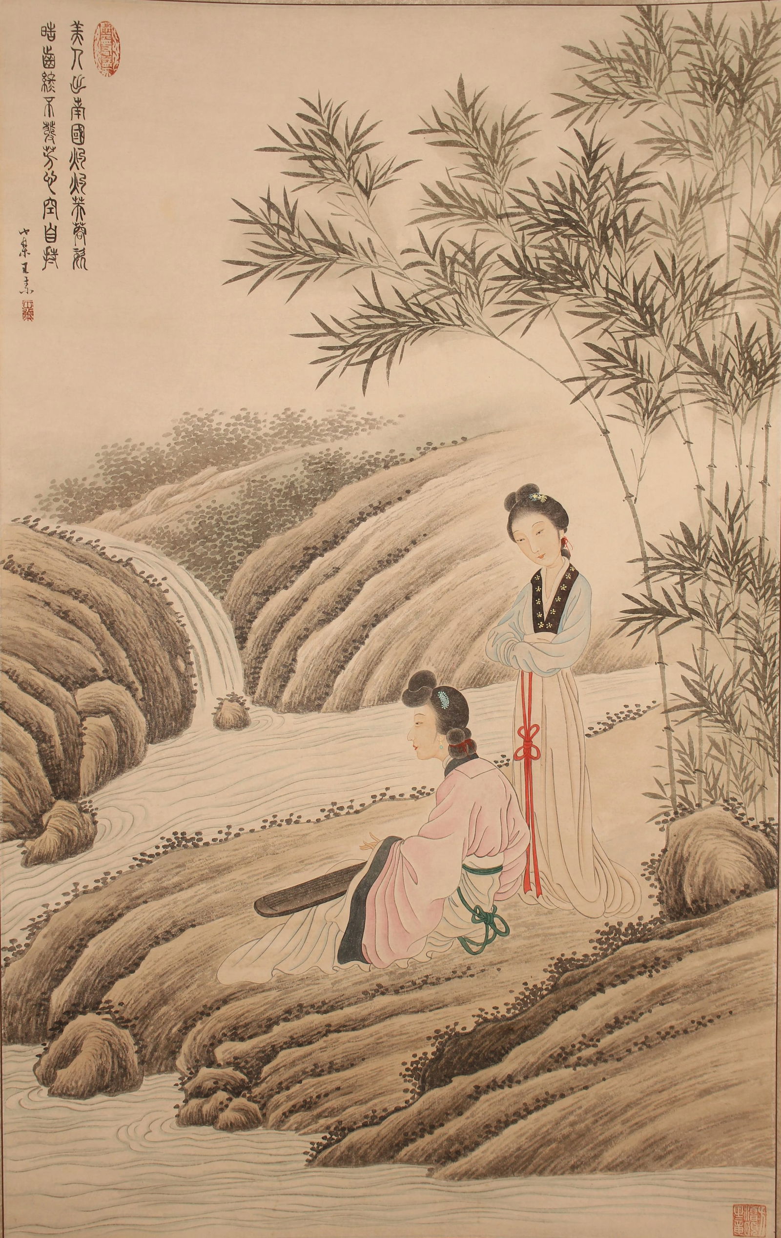 A Chinese Poetry-framing Lady-portrait Fortune Scroll: A Chinese Poetry-framing Lady-portrait Fortune Scroll . Length: 40(inch). Width: 25 (inch).