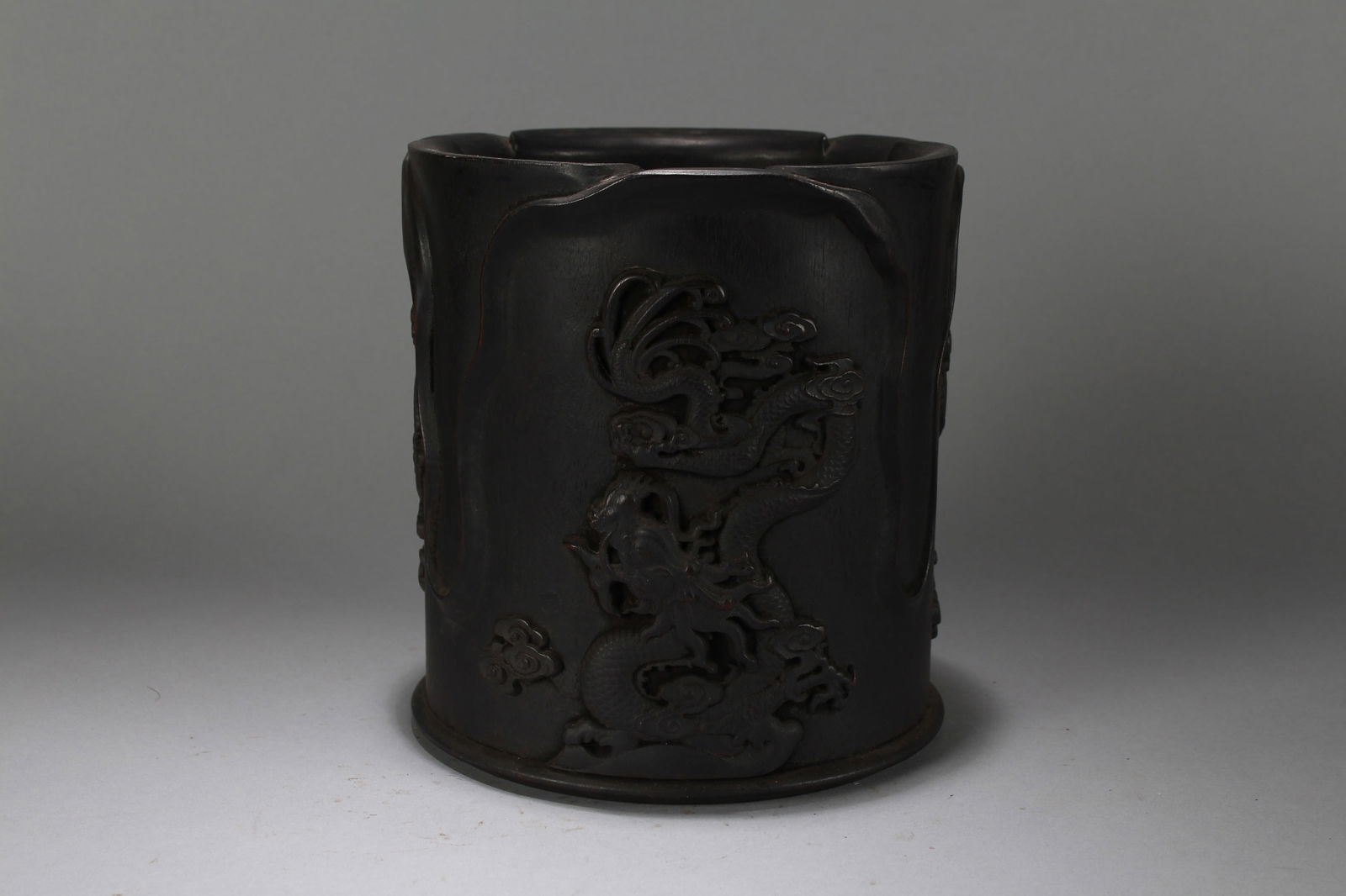 A Chinese Nature-scene Circular Fortune Brush Pot: A Chinese Nature-scene Circular Fortune Brush Pot. Height : 7.5 (inch). Opening Diameter : 7 (inch).