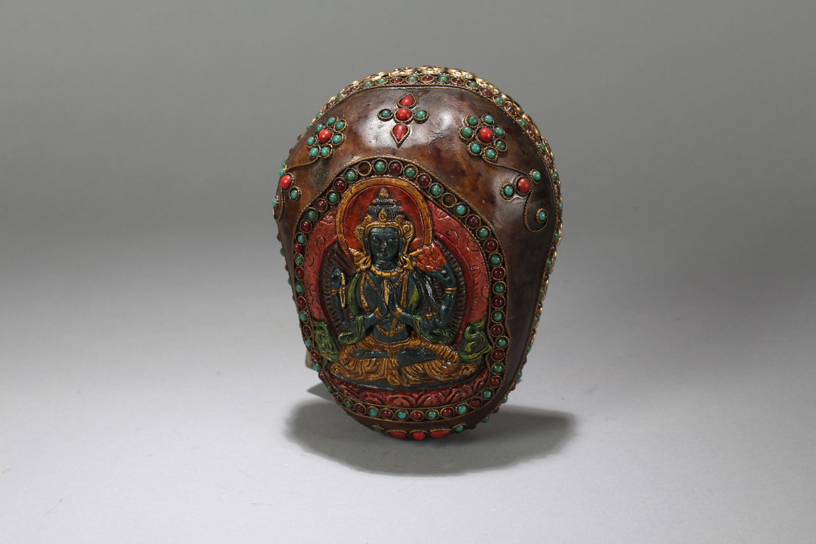 A Chinese Jewelry-framing Religious Fortune Statue: A Chinese Jewelry-framing Religious Fortune Statue. Height: 6 (inch). Width: 5 (inch). Length: 2 (inch).