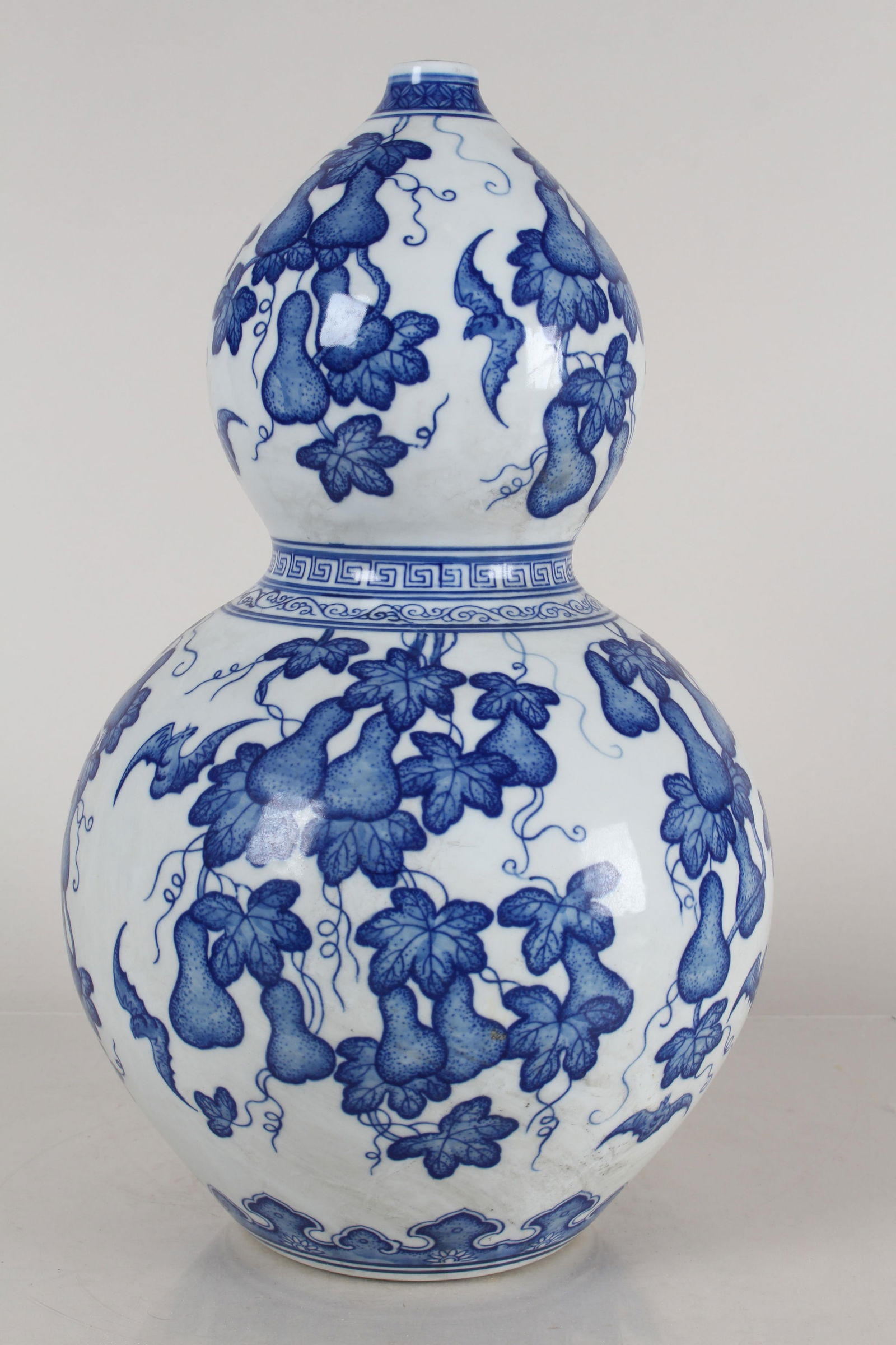 A Chinese Blue and White Calabash-fortune Porcelain Vase: A Chinese Blue and White Calabash-fortune Porcelain Vase . Height: 15 (inch).