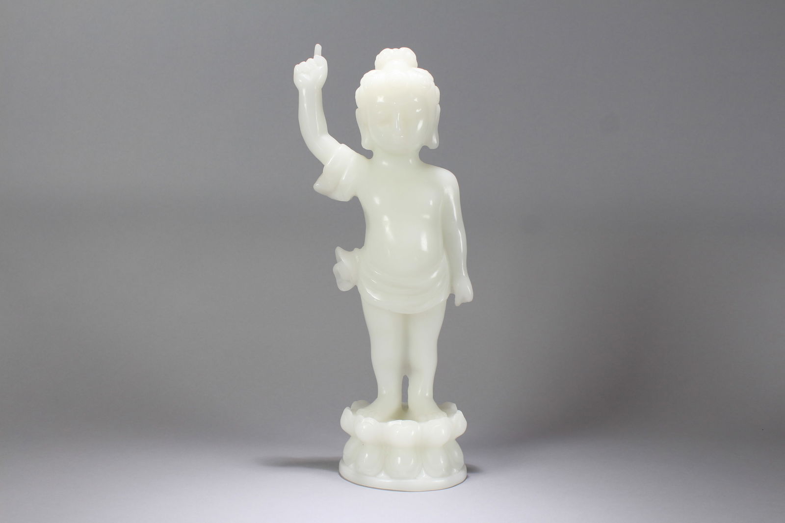 A Chinese Massive Lotus-framing Joyful-kid Jade Statue: A Chinese Massive Lotus-framing Joyful-kid Jade Statue. Height: 16 (inch)