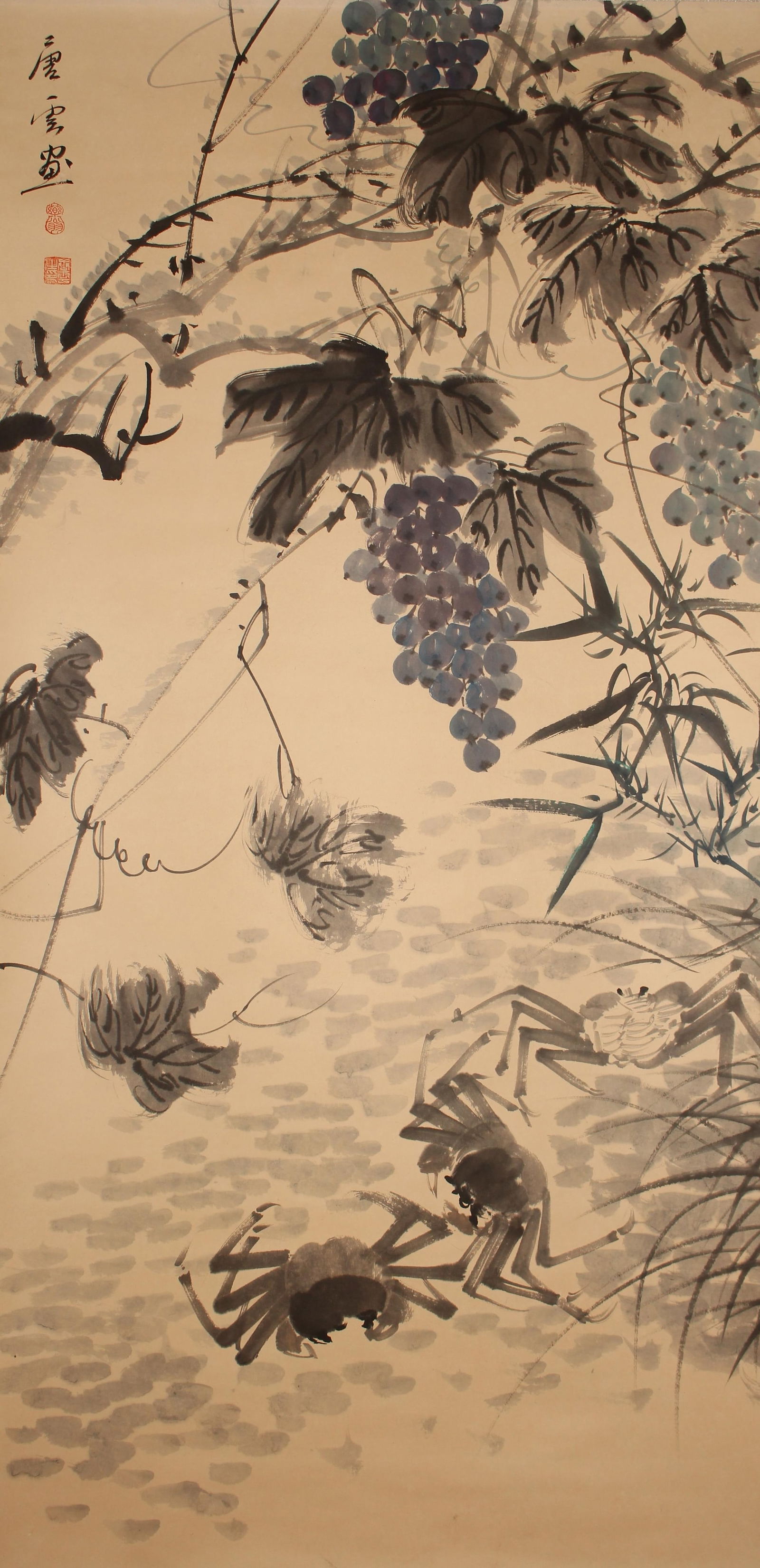 A Chinese Aqua-theme Nature-sceen Fortune Scroll: A Chinese Aqua-theme Nature-sceen Fortune Scroll . Length: 53 (inch). Width: 26 (inch).