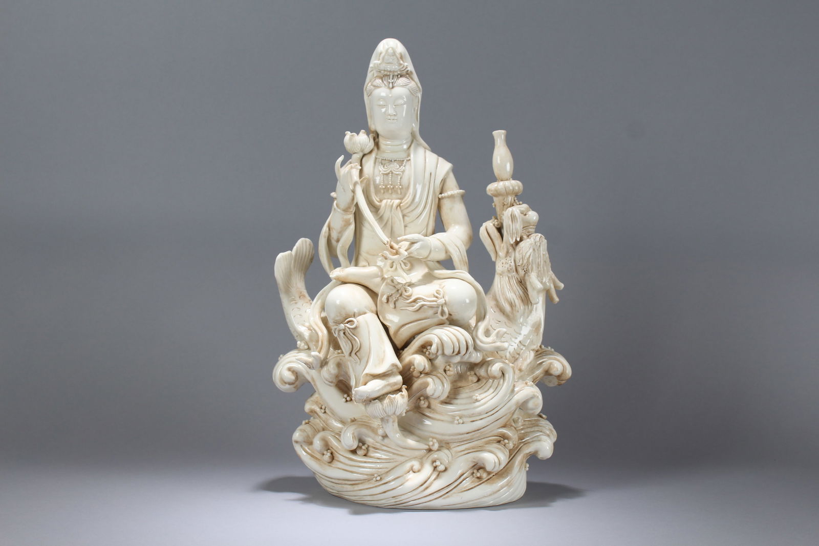 A Chinese Massive Vividly-detailed De Blac Religious Porcelain Statue: A Chinese Massive Vividly-detailed De Blac Religious Porcelain Statue. Height: 17.5 (inch)