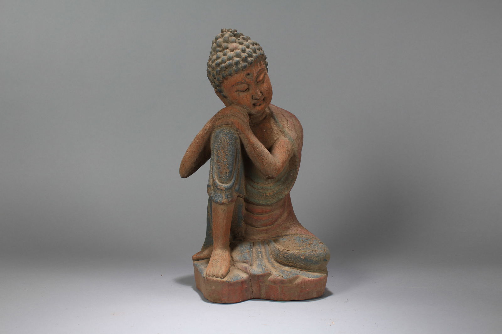 A Chinese Pondering-pose Religious Fortune Buddha Statue: A Chinese Pondering-pose Religious Fortune Buddha Statue. Height: 14 (inch). Width: 5 (inch). Length: 6 (inch).