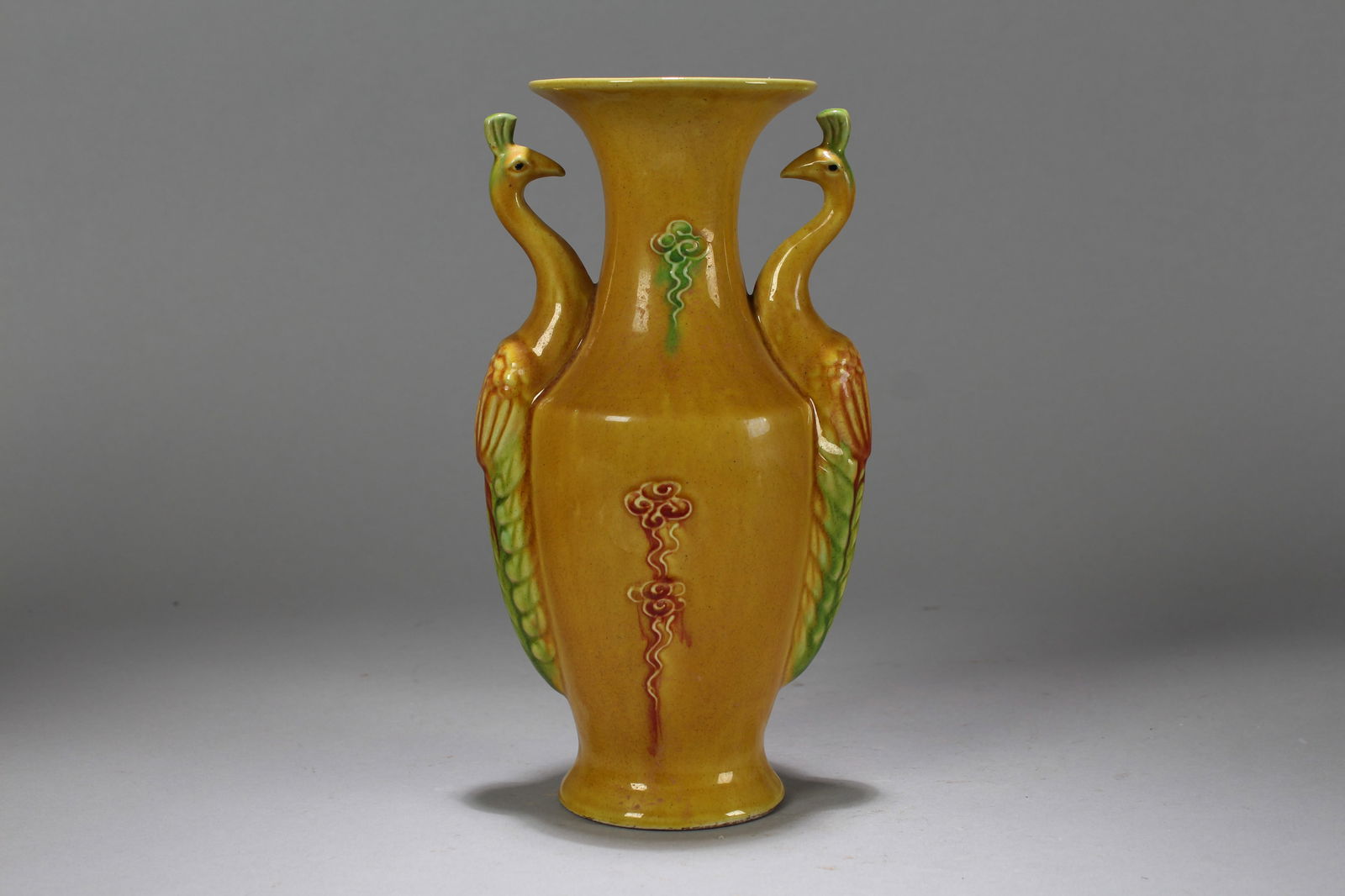 A Chinese Duo-handling Myth-beast Porcelain Fortune Vase: A Chinese Duo-handling Myth-beast Porcelain Fortune Vase. Height: 8.75 (inch). Width: 4.5 (inch).