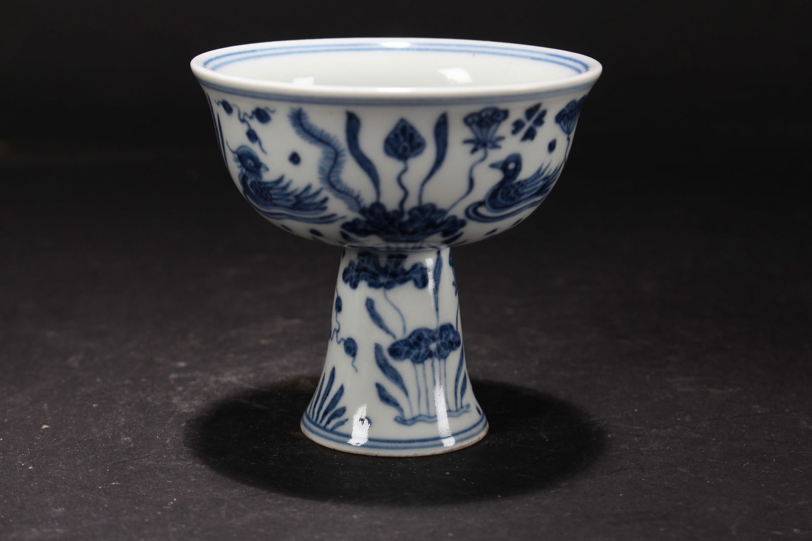 A Chinese Aqua-theme Blue and White Porcelain Fortune Cup (1 of 4)