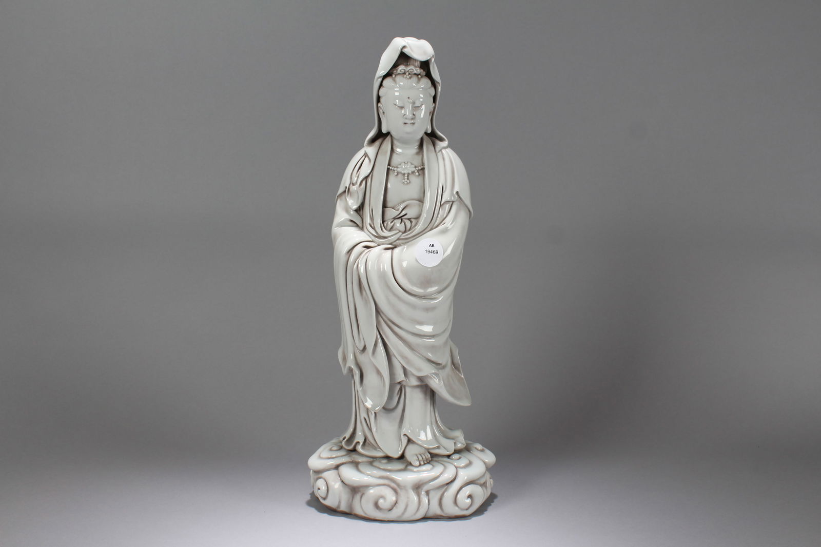 A Chinese Massive Vividly-detailed De Blac Religious Porcelain Statue: A Chinese Massive Vividly-detailed De Blac Religious Porcelain Statue. Height: 17.5 (inch). Length: 7 (inch). Width: 5 (inch).