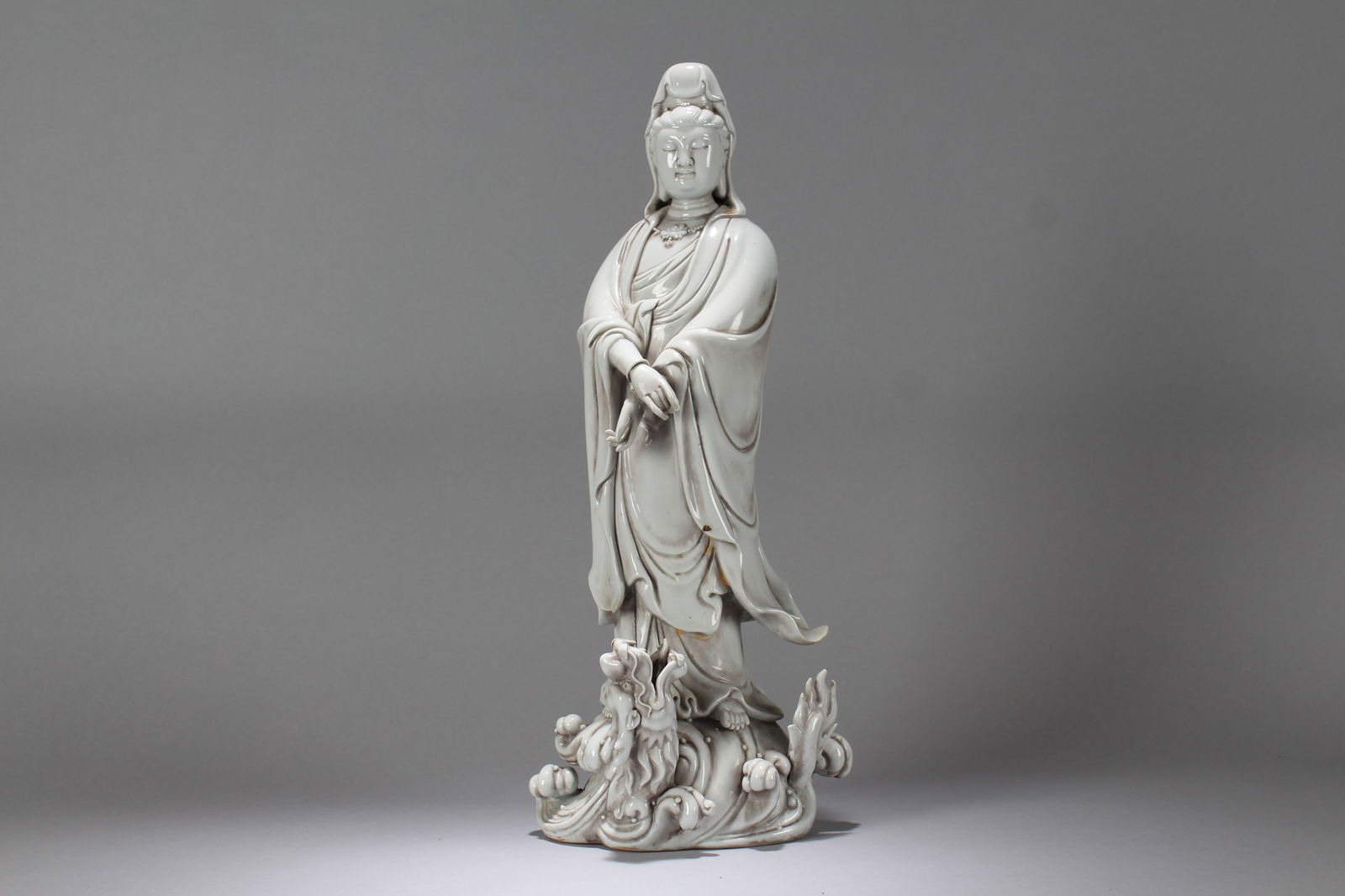 A Chinese Massive Vividly-detailed De Blac Religious Porcelain Statue: A Chinese Massive Vividly-detailed De Blac Religious Porcelain Statue. Height: 17.75 (inch). Length: 7.5 (inch). Width: 4 (inch).