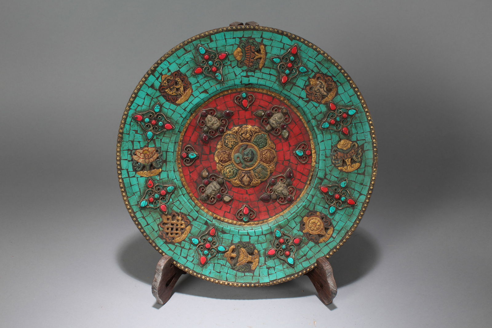 A Chinese Circular Anicent-framing Religious Fortune Plate: A Chinese Circular Anicent-framing Religious Fortune Plate. Width: 12.5 (inch).
