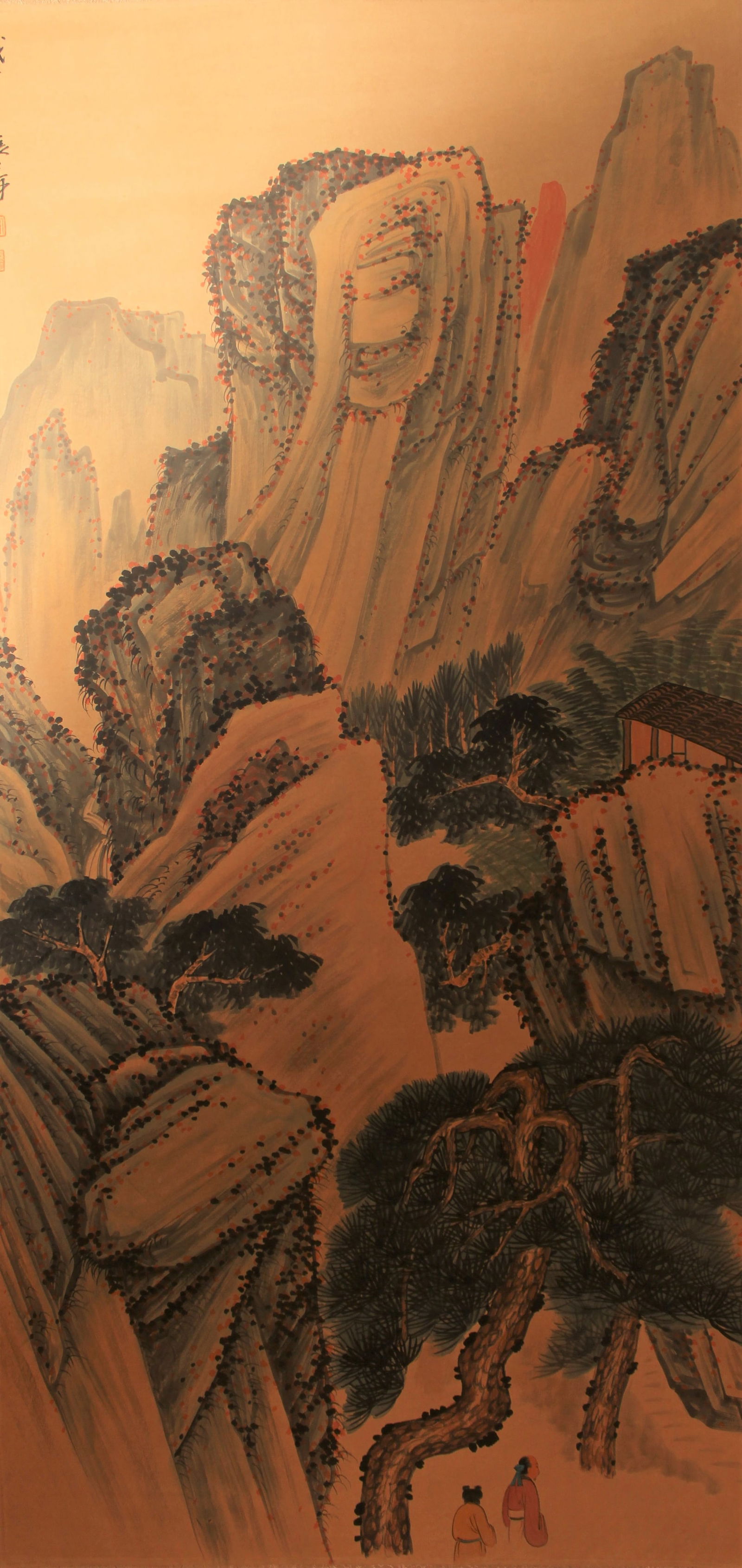 A Chinese Abstract-style Mountain-view Fortune Scroll: A Chinese Abstract-style Mountain-view Fortune Scroll . Length: 54 (inch). Width: 26 (inch).