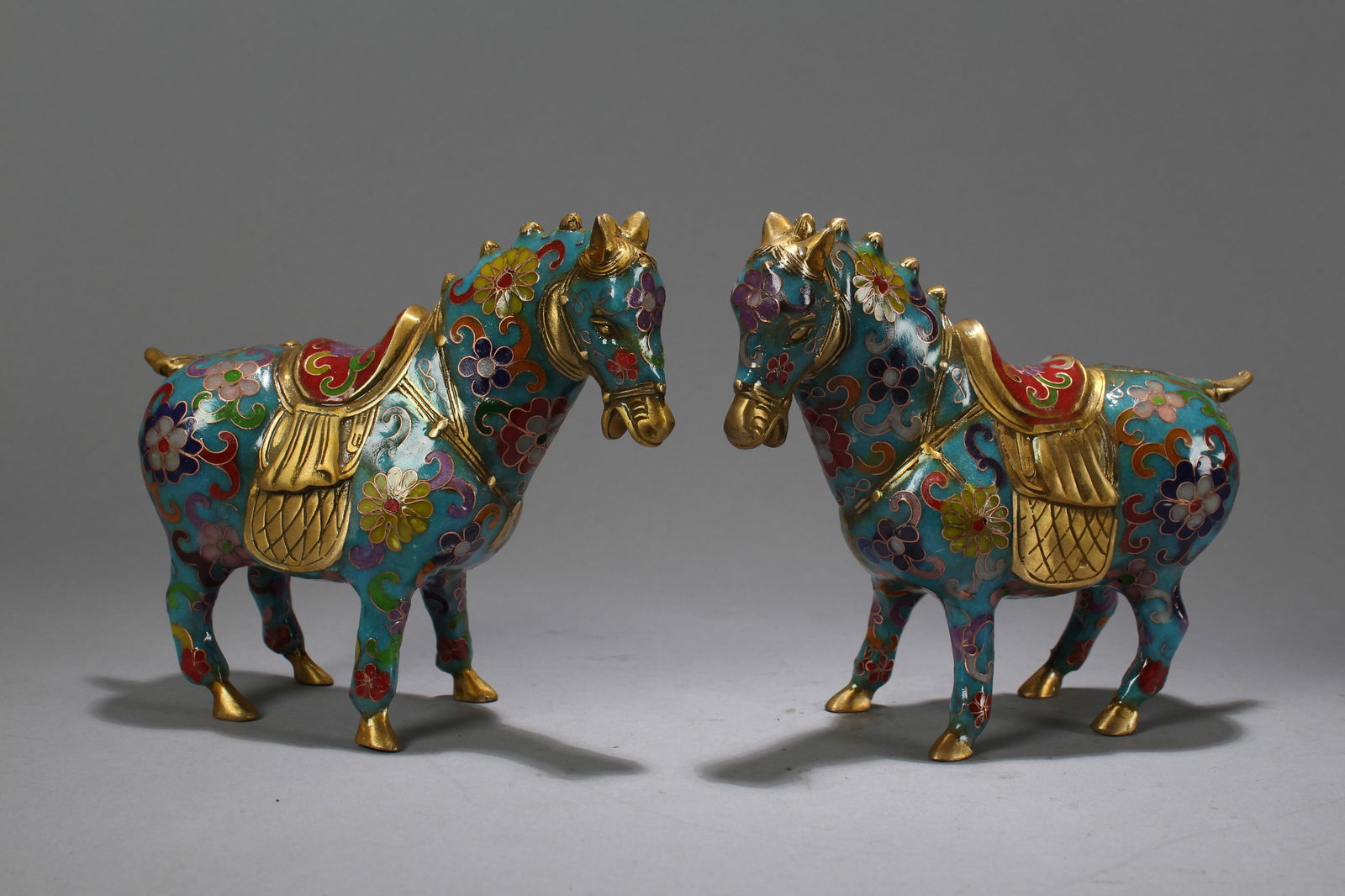 A Pair of Chinese Fortune Horse Cloisonne Statues (1 of 8)