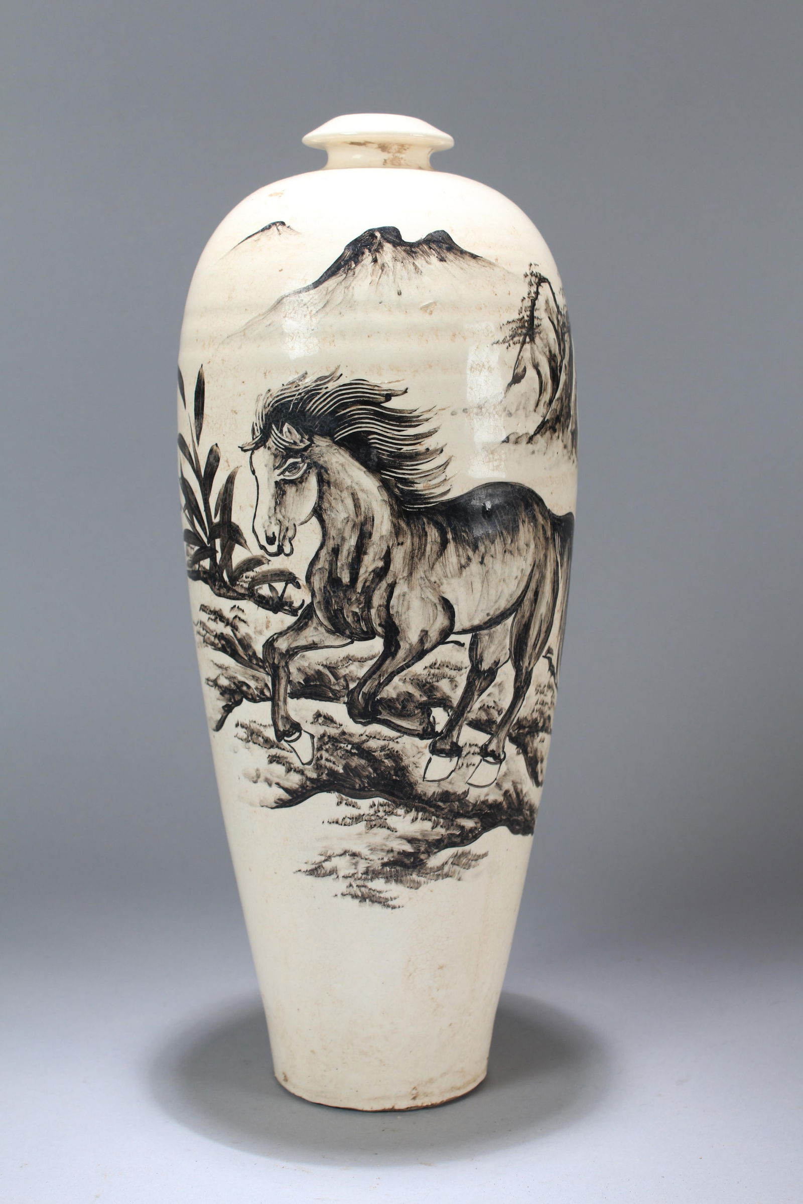 A Chinese White-coding Massive Horse-portrait Porcelain Vase: A Chinese White-coding Massive Horse-portrait Porcelain Vase. Height: 15.5 (inch). Width: 5.5 (inch).