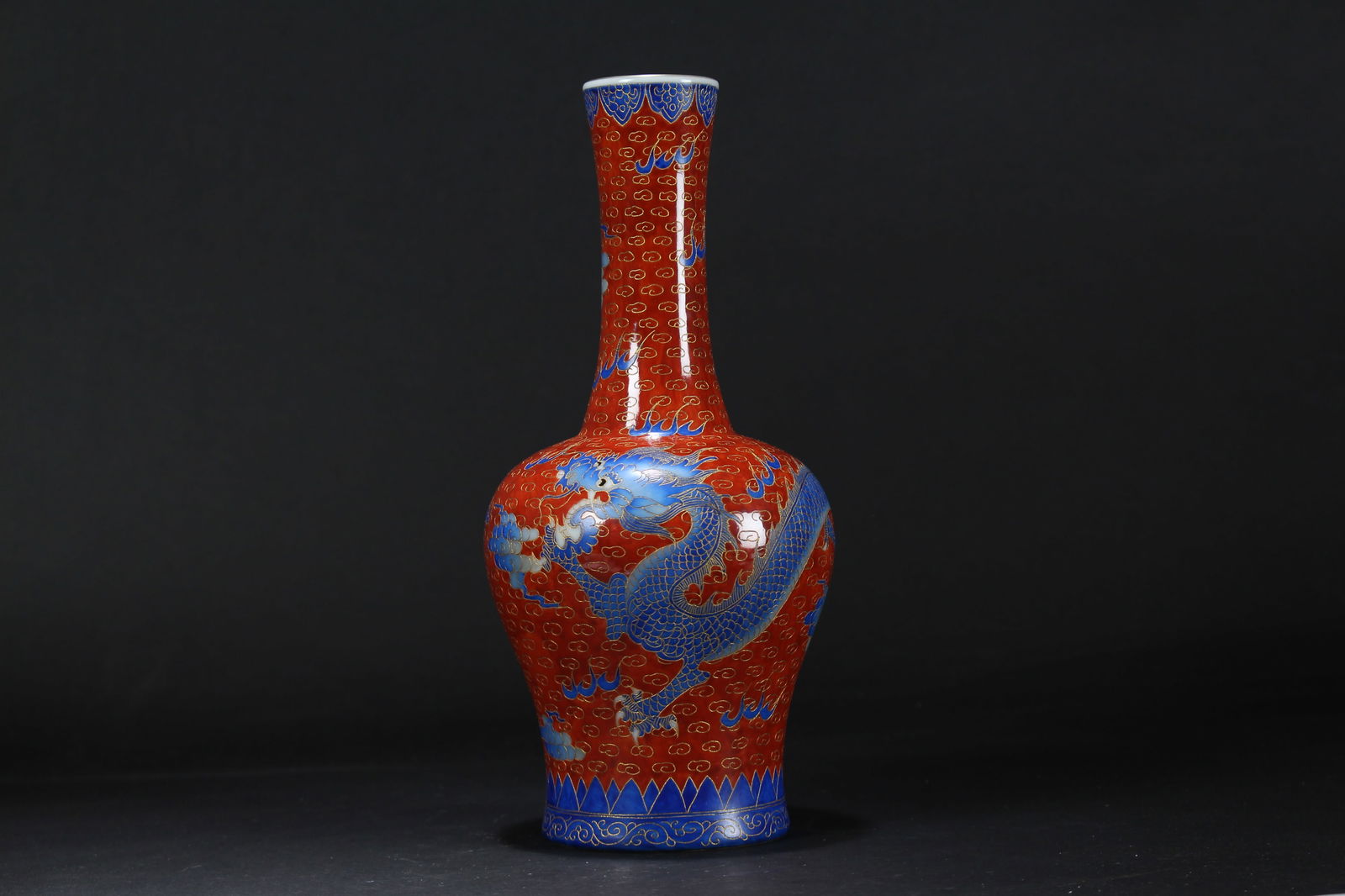 A Chinese Dragon-decorating Red-coding Detailed Fortune Porcelain Vase: A Chinese Dragon-decorating Red-coding Detailed Fortune Porcelain Vase. Height: 9.75 (inch). Opening Diameter: 1.75 (inch).