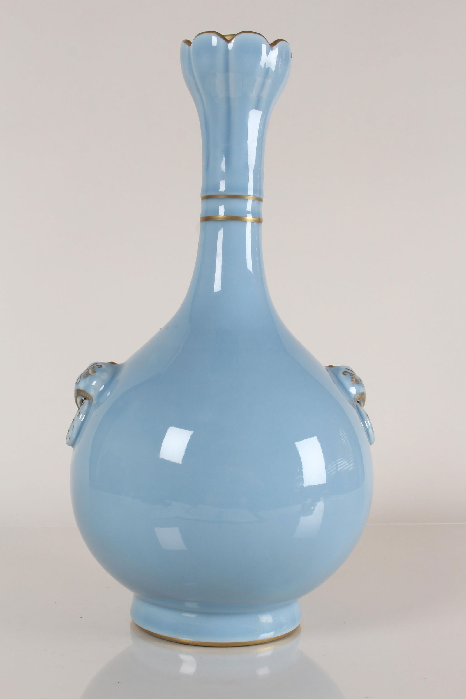 A Chinese Duo-handled Blue-coding Porcelain Vase: A Chinese Duo-handled Blue-coding Porcelain Vase . Height: 14.25 (inch).