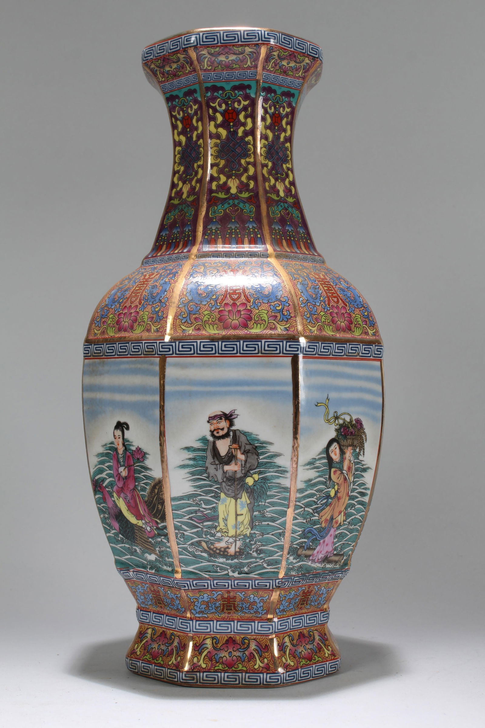 A Chinese Hexa-fortune Story-telling Fortune Porcelain Vase: A Chinese Hexa-fortune Story-telling Fortune Porcelain Vase . Height: 13 (inch).
