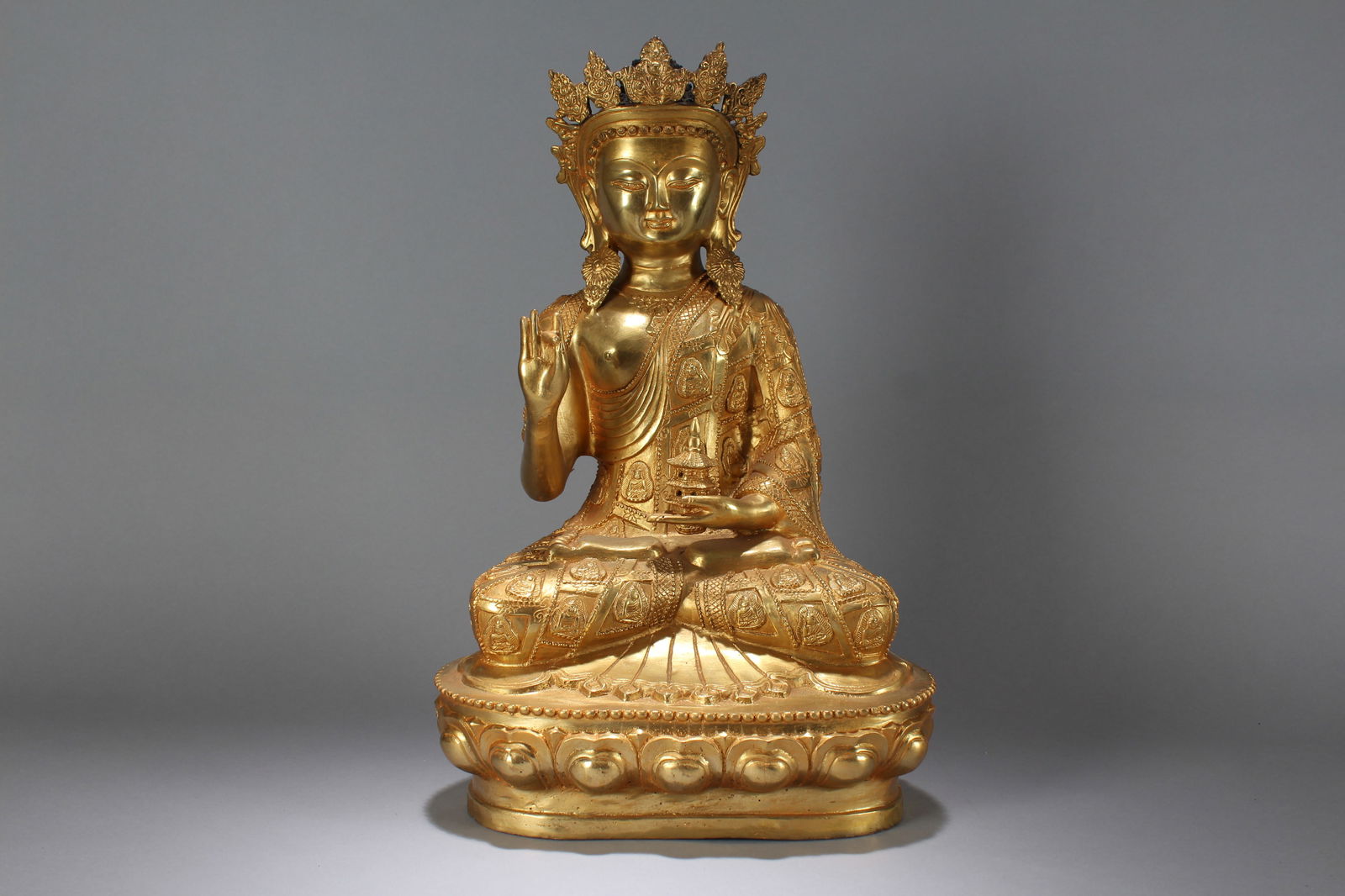 A Chinese Religious Lotus-seated Gilt Fortune Massive Buddha Statue (1 of 7)