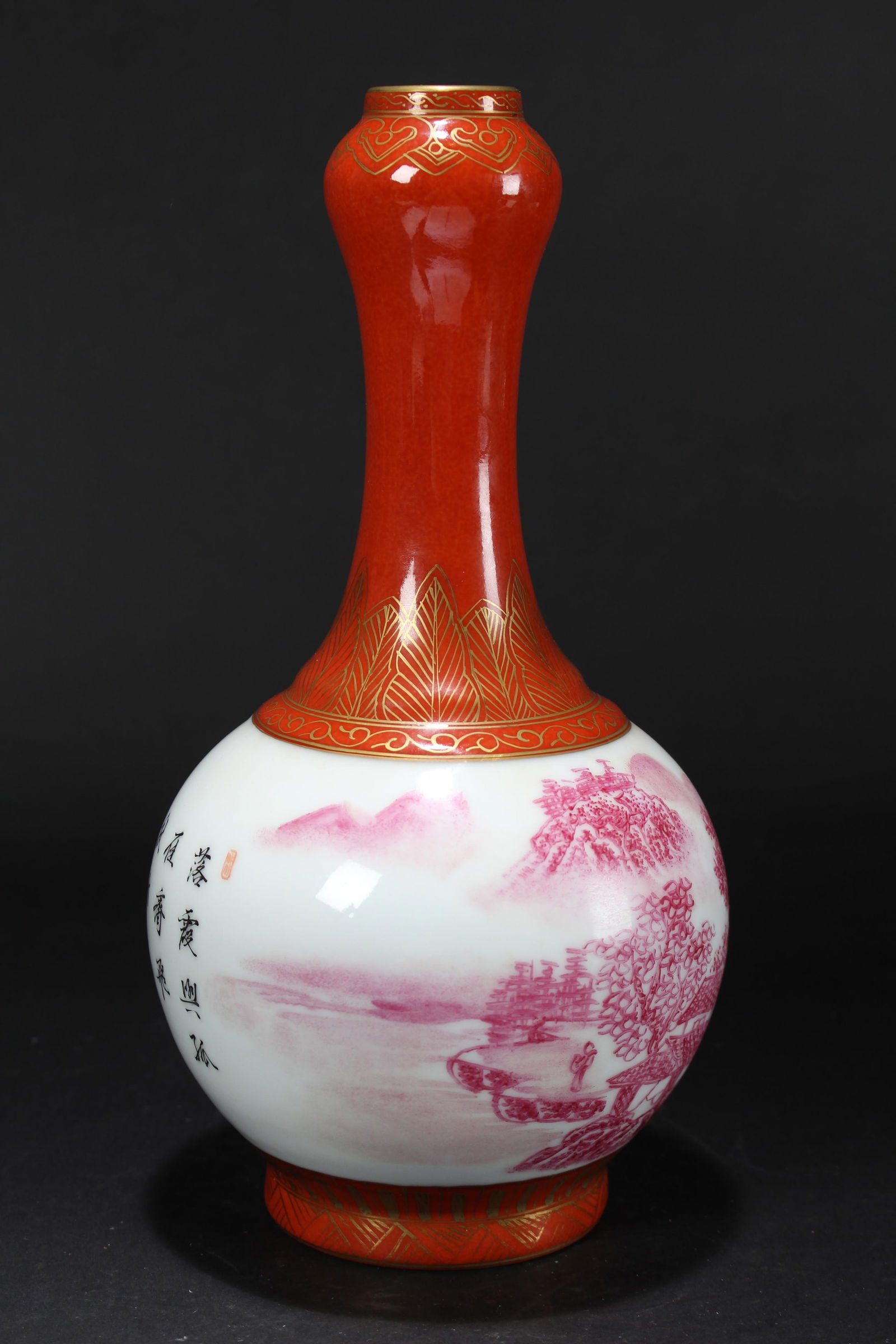 A Chinese Pink-coding Nature-sceen Porcelain Fortune Vase - 3